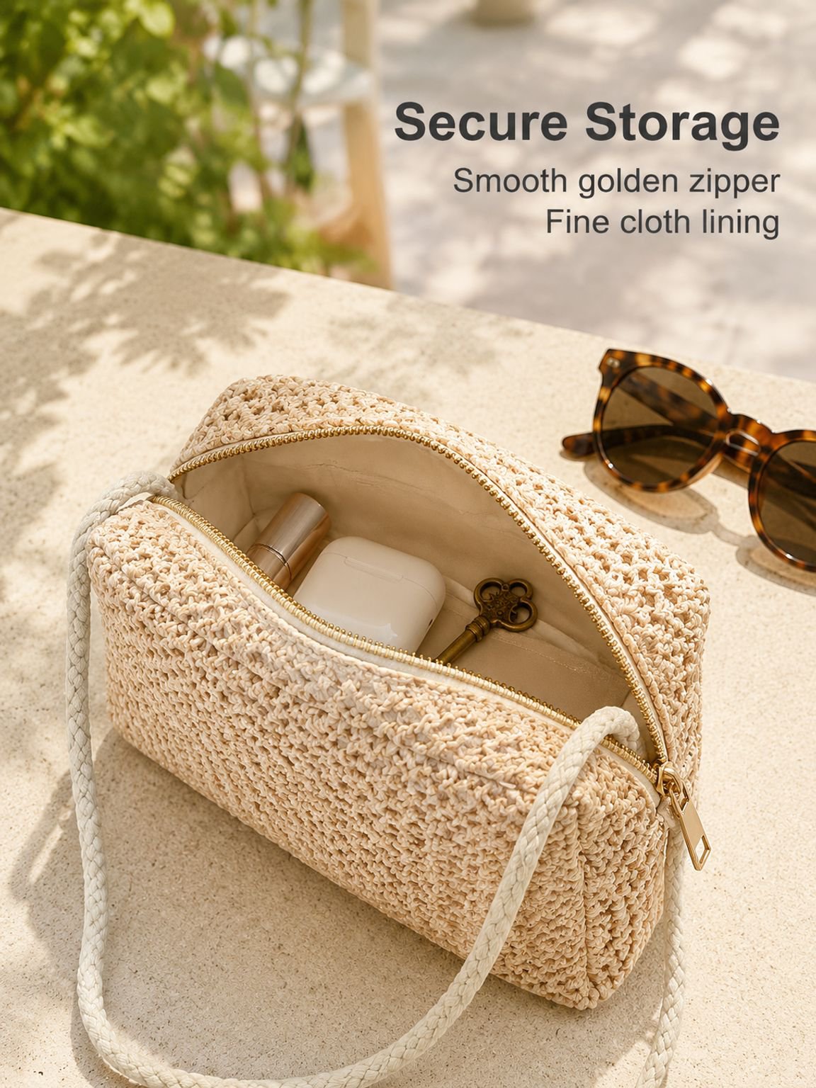 Hand-woven pastoral style straw chain shoulder/crossbody small square bag