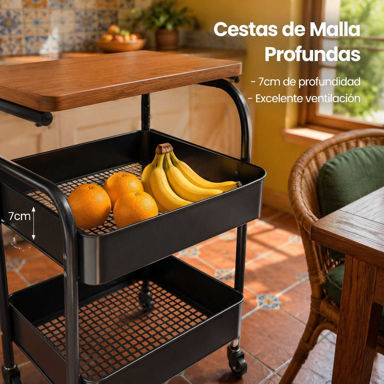 Mesita auxiliar móvil color crema