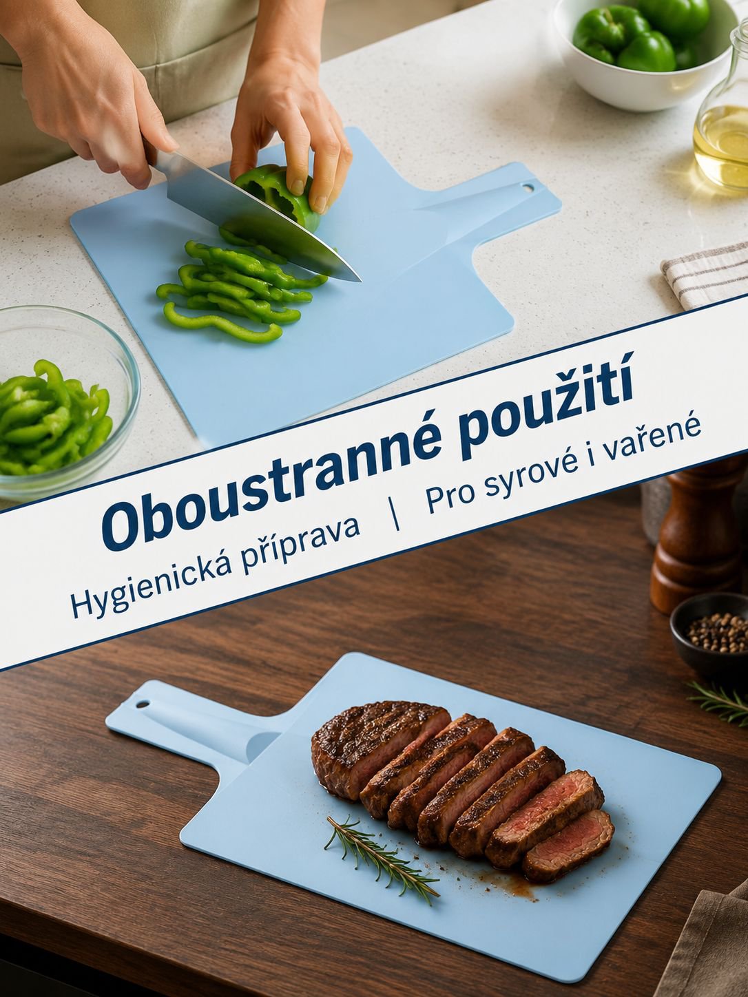 Přenosná skládací krájecí deska z PP, oboustranná plastová víceúčelová krájecí deska