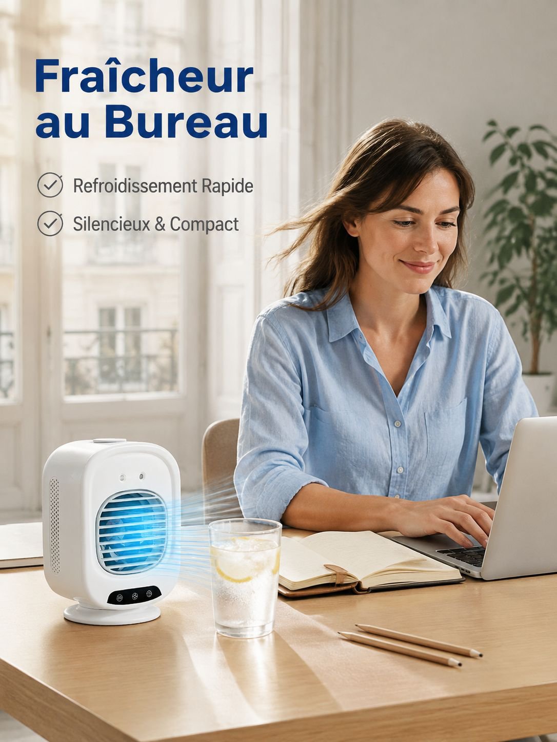 Mini climatiseur portable à chargement USB, ventilateur de bureau pour bureau et dortoir
