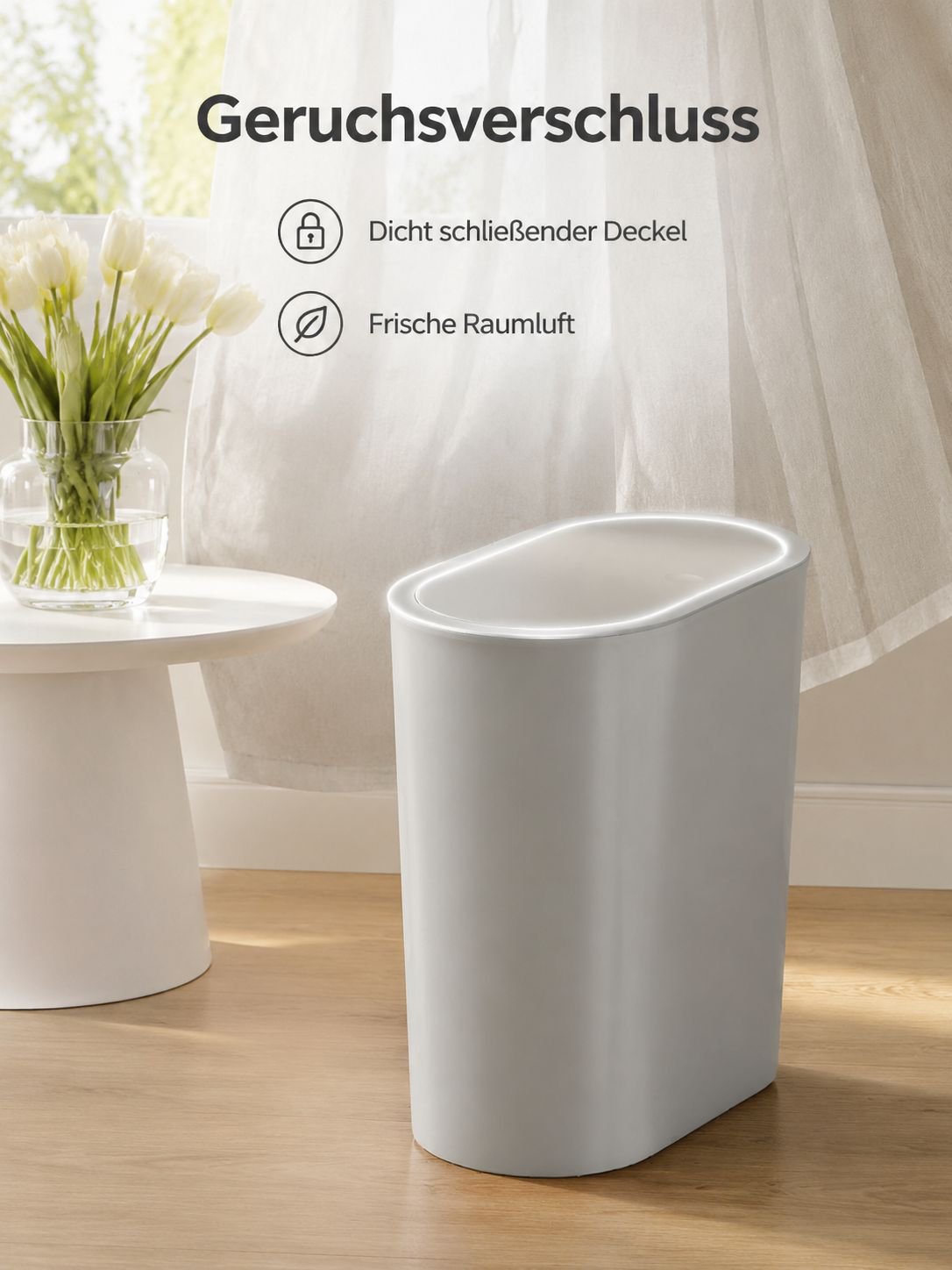 Schlanker, geruchsdichter Mülleimer für Badezimmer, großer Aufbewahrungseimer mit Druckdeckel