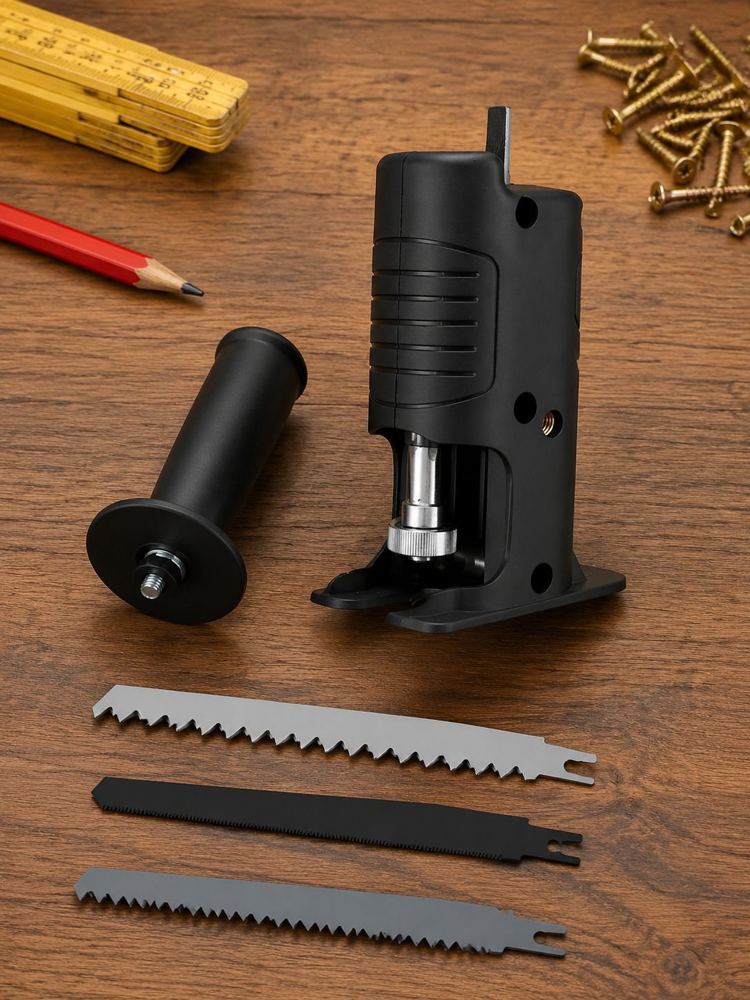 Drill to electric saw conversion kit for wood cutting