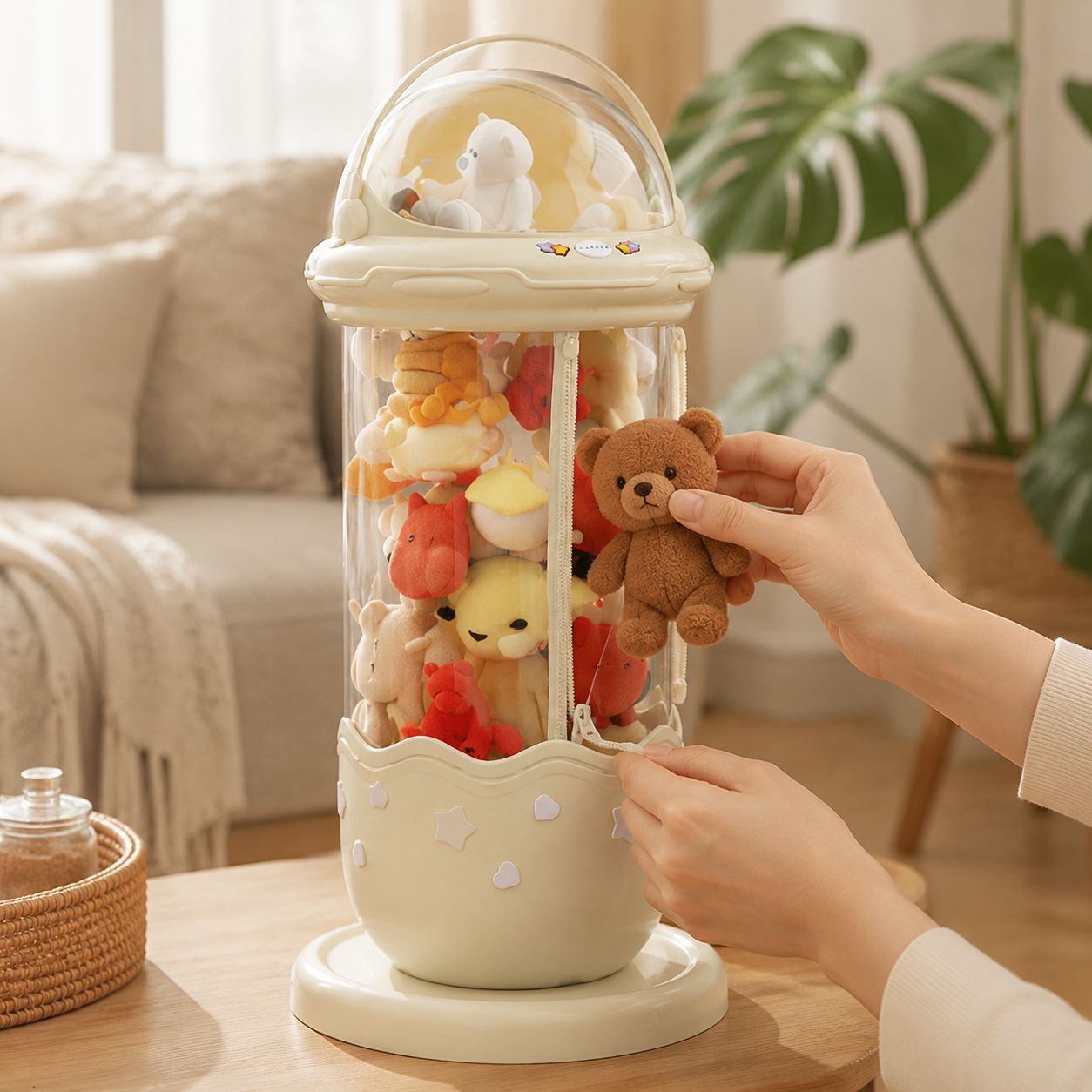 Cubo de almacenamiento grande con cremallera para muñecas, uso doméstico