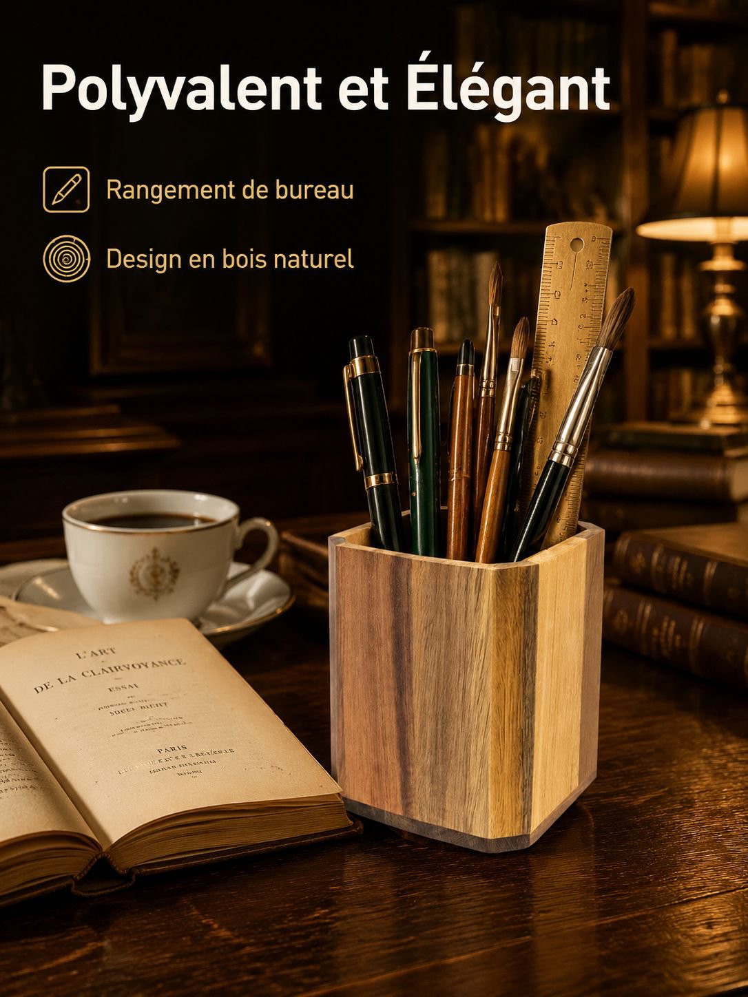 Acacia wood cutlery rack rotatable kitchen utensil storage box wooden tube chopstick cage pen holder