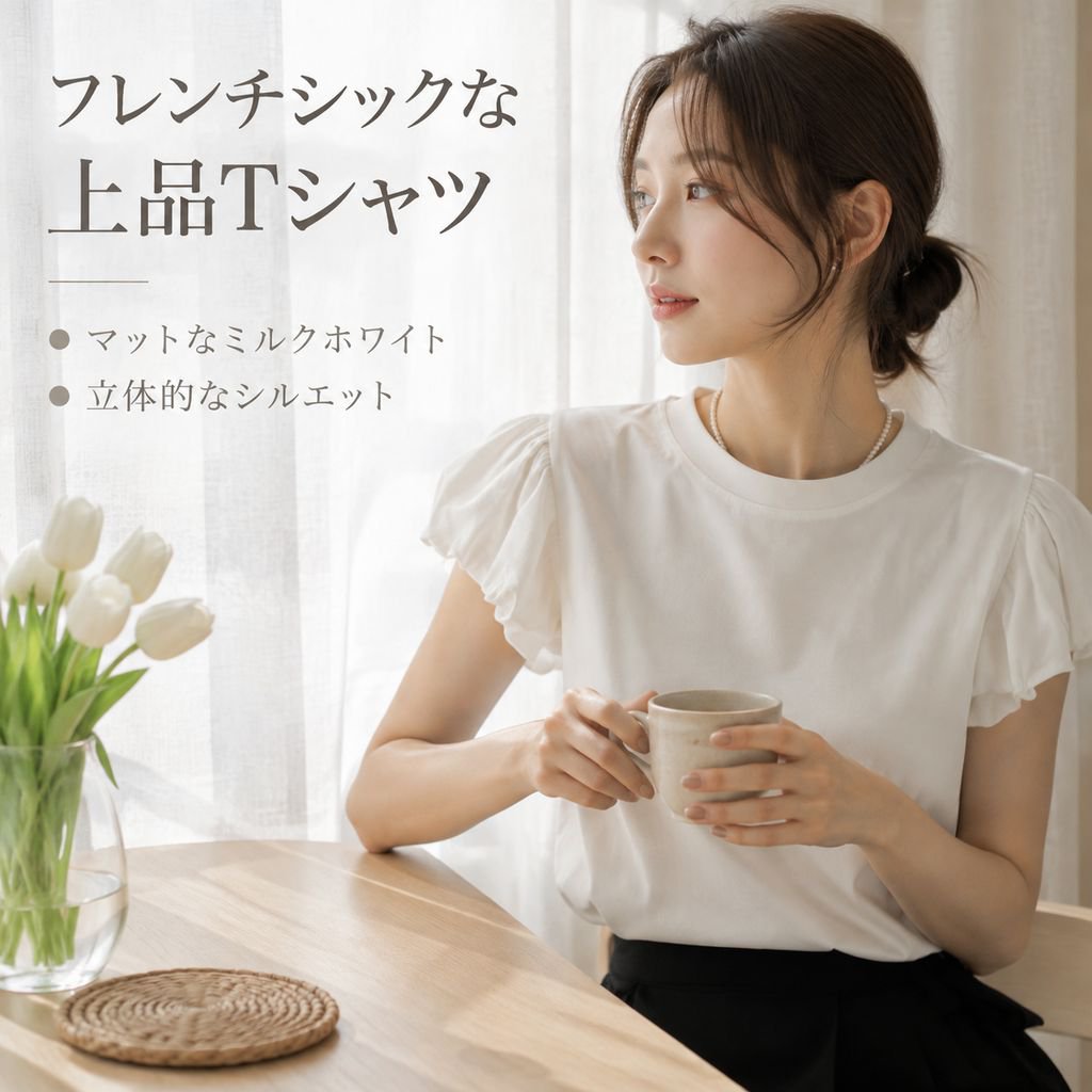 フレンチ気質バルーンスリーブ丸首Tシャツ レディース 
