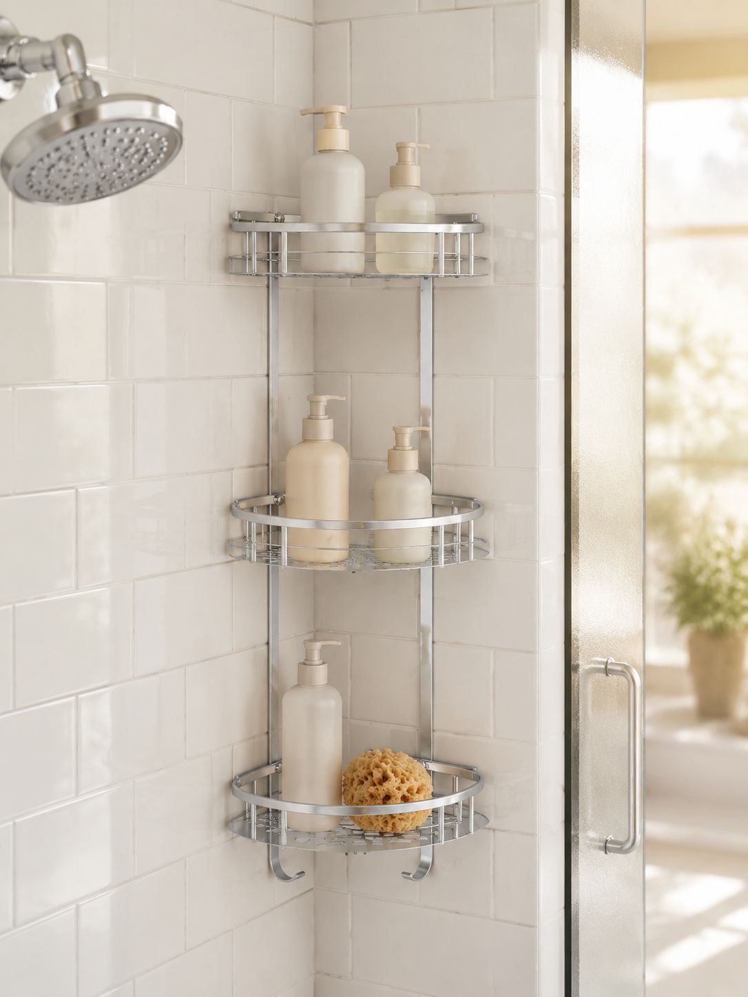 Étagère d’angle de salle de bain à trois niveaux en aluminium sans perçage