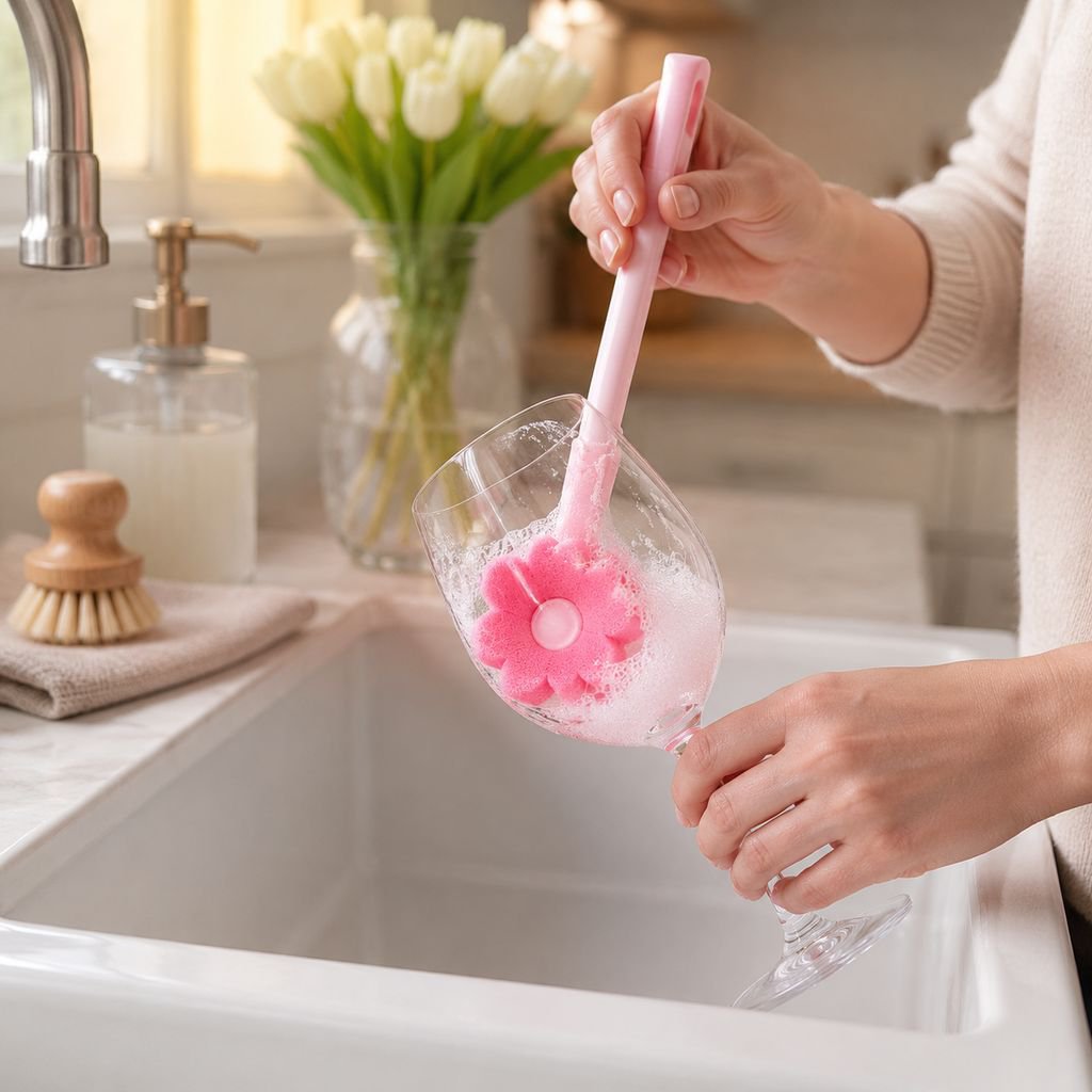 Household Pink Cleaning Brush 2-in-1 for Dishes and Floors