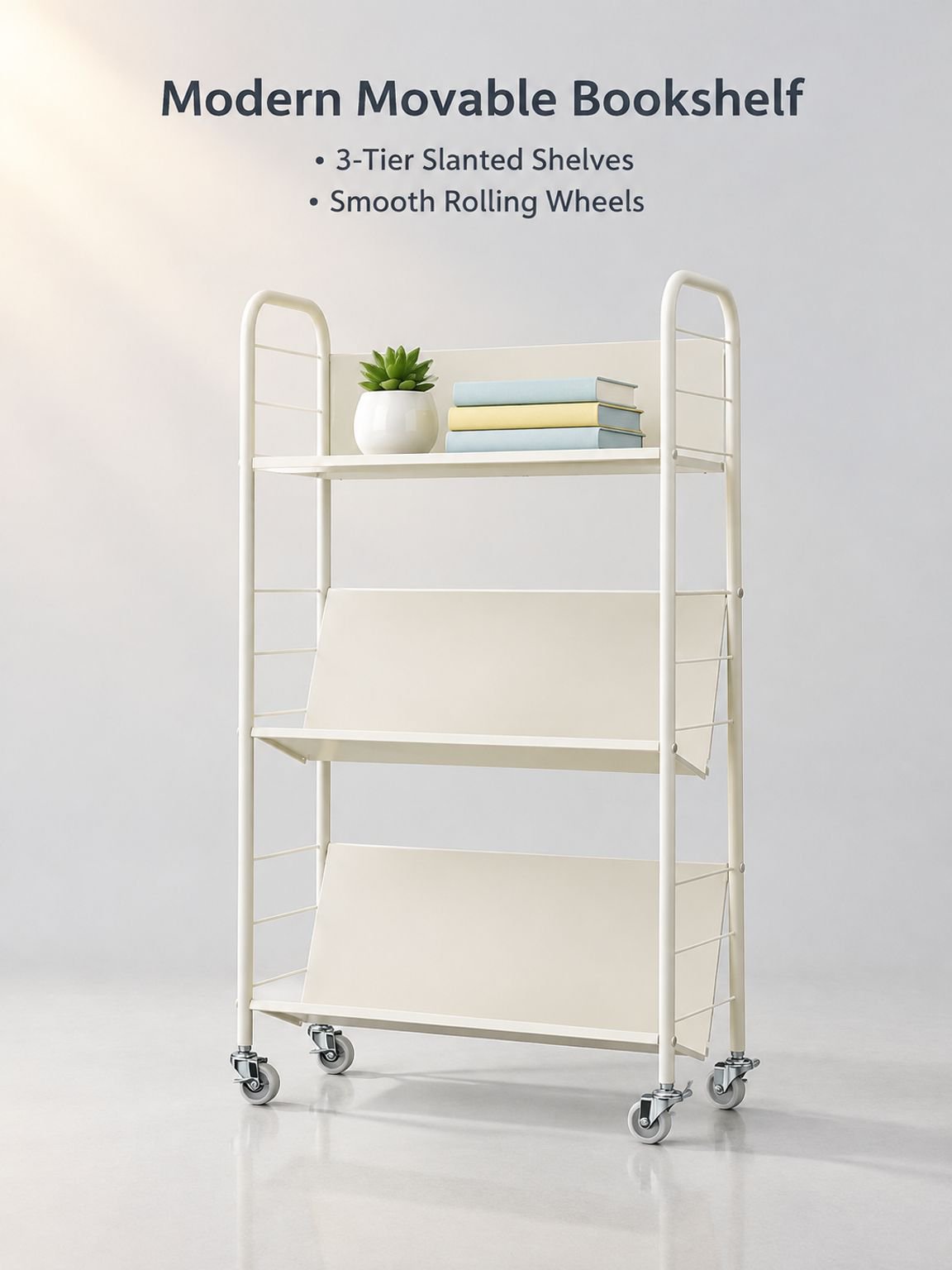 Movable multi-tiered bookshelf