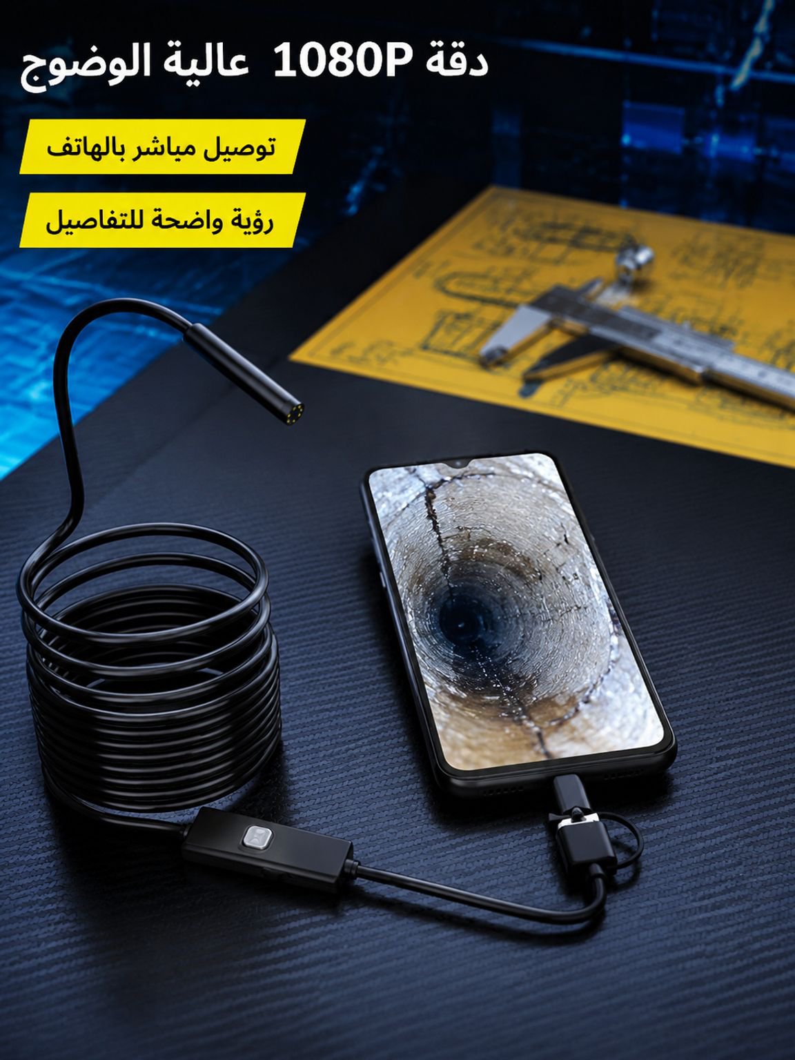 كاشف أنابيب صناعي مزود بمنفذ USB