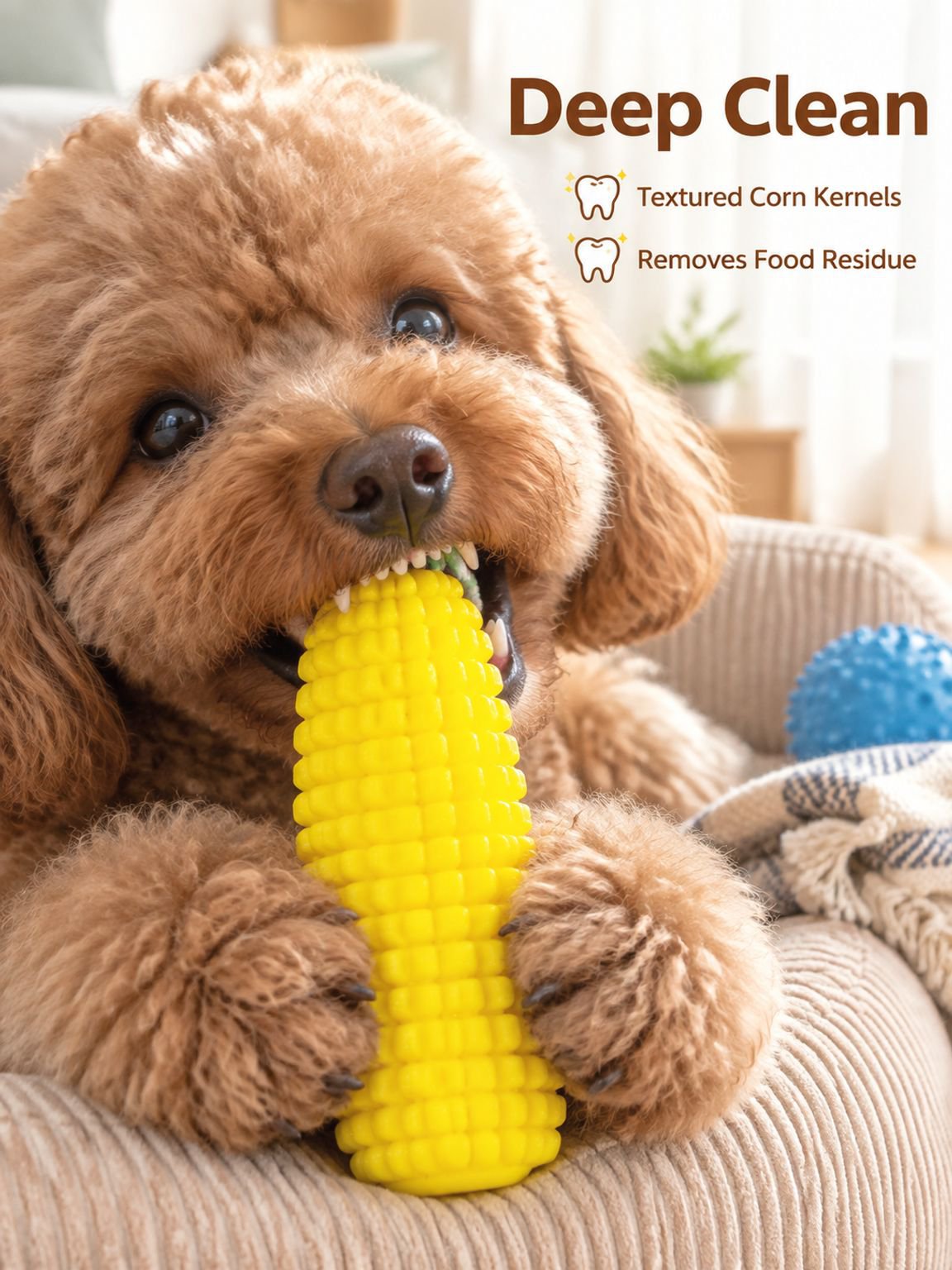 Pet teething and vocalizing corn dog toy