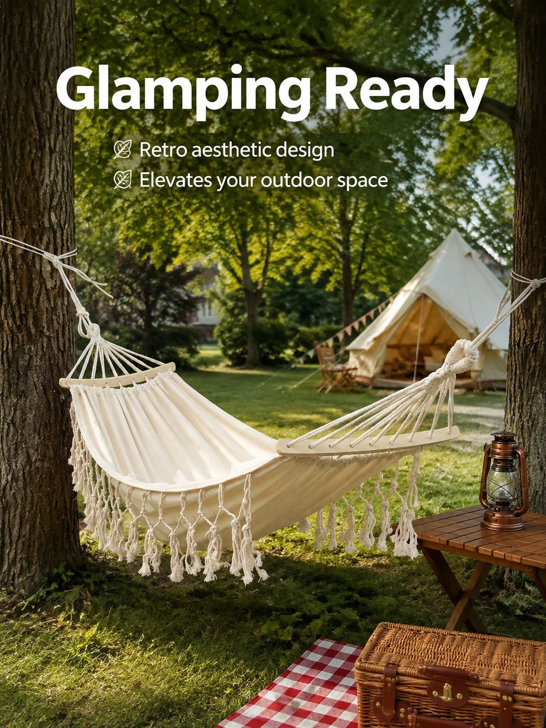 Anti-rollover outdoor canvas hammock for adults with tassels