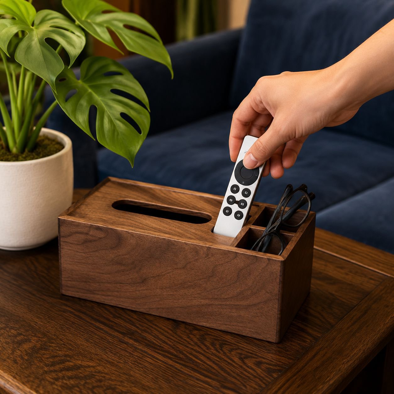 Solid Walnut Tissue Box Desktop Organizer for Living Room