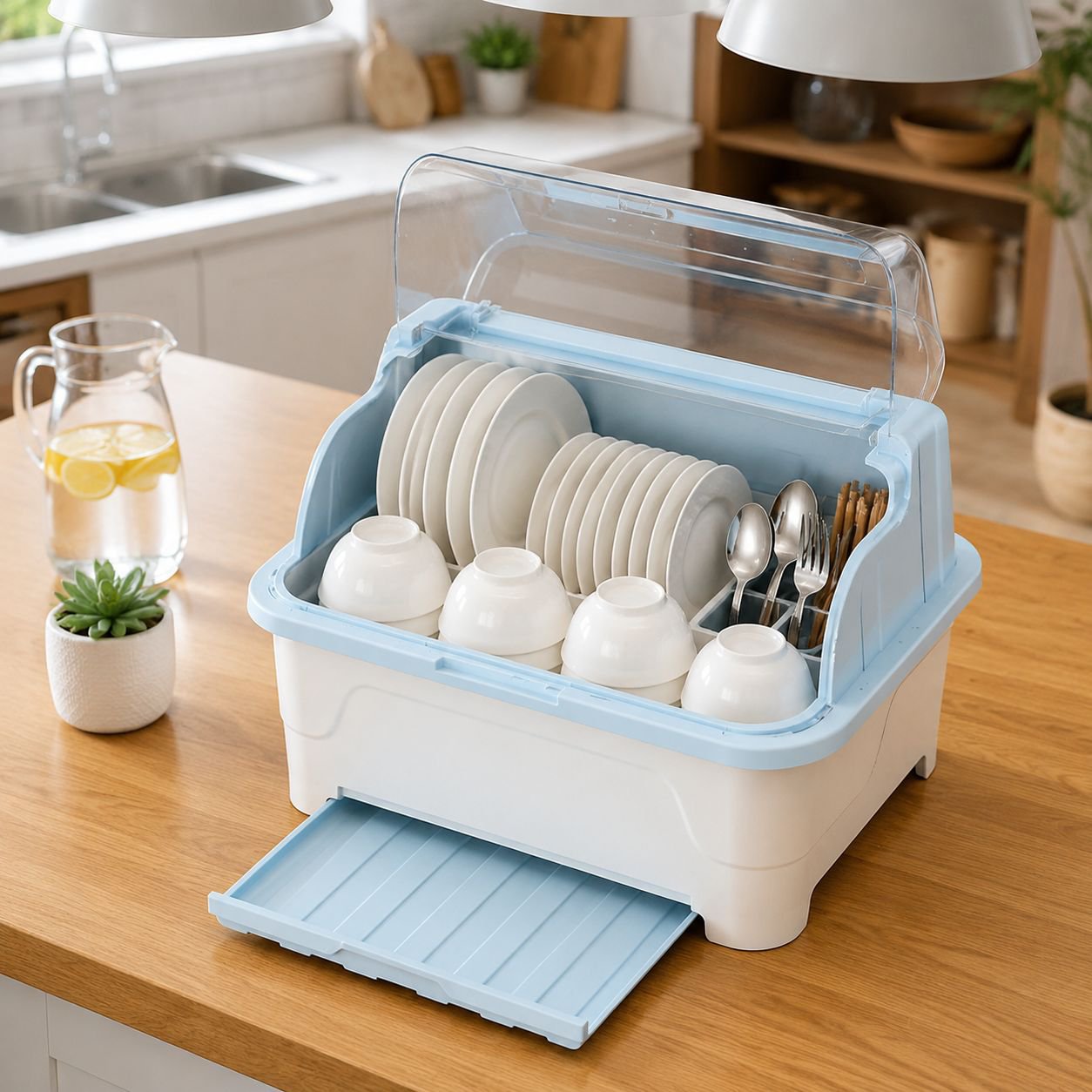 Boîte de rangement pour bols et assiettes avec couvercle, support pour couverts, cuisine