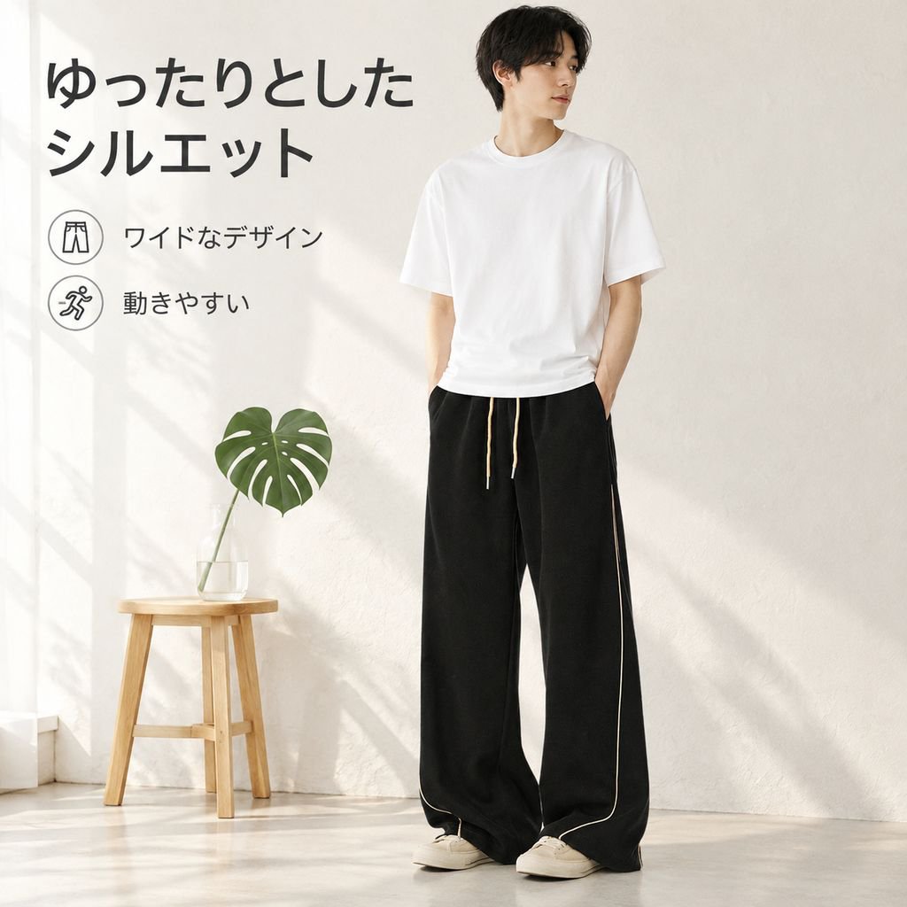 ゆったりシルエットのドレープ感ワイドパンツ