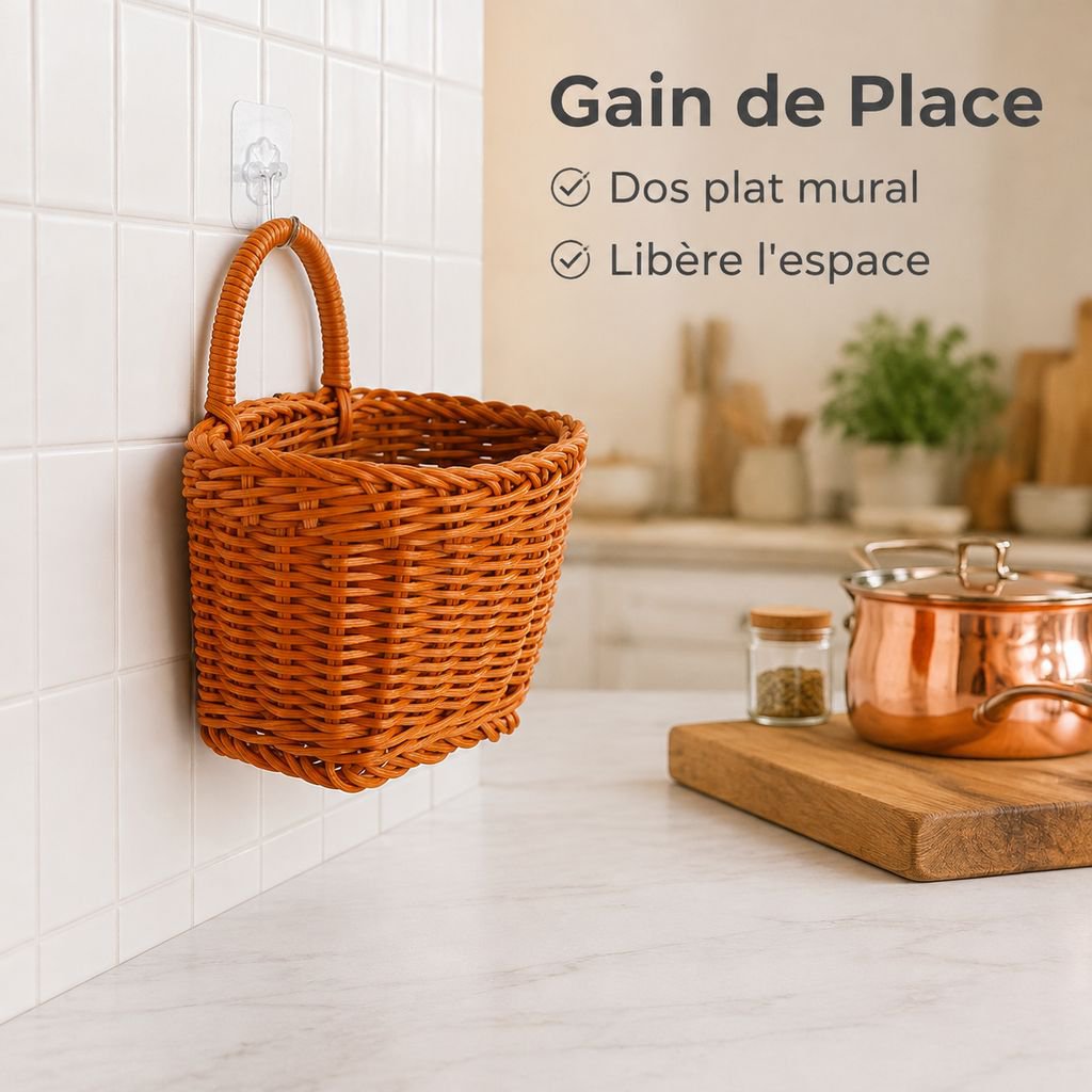 Panier de rangement multifonction en rotin synthétique pour gingembre et ail