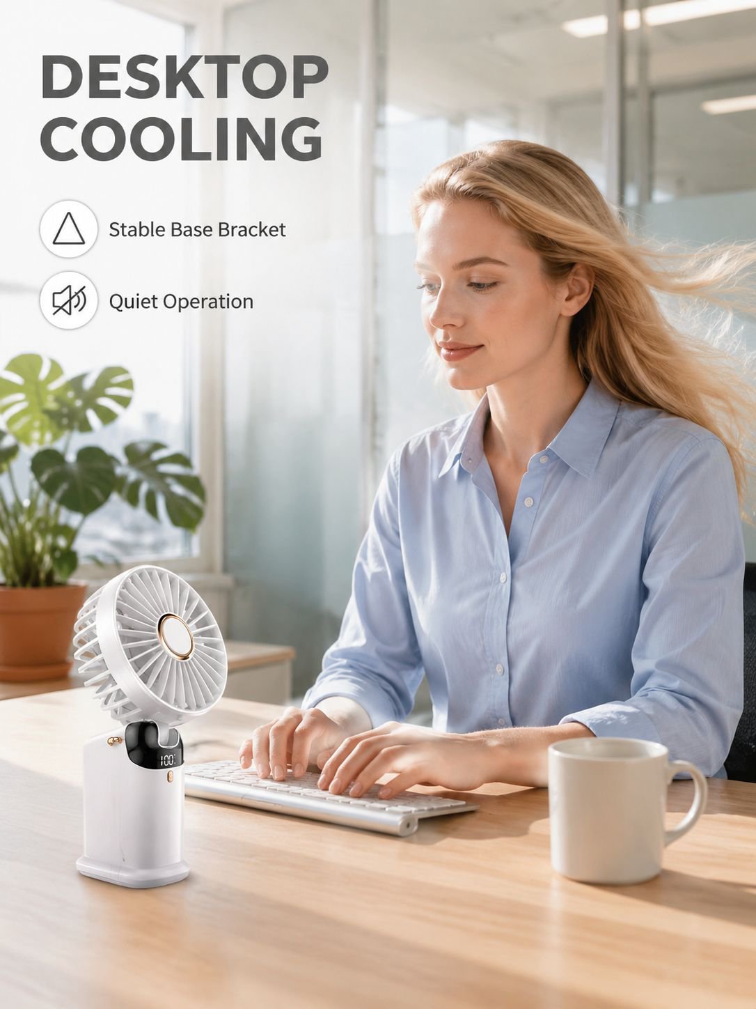 Mini Portable USB Folding Fan with Digital Display, Desktop Aromatherapy Fan