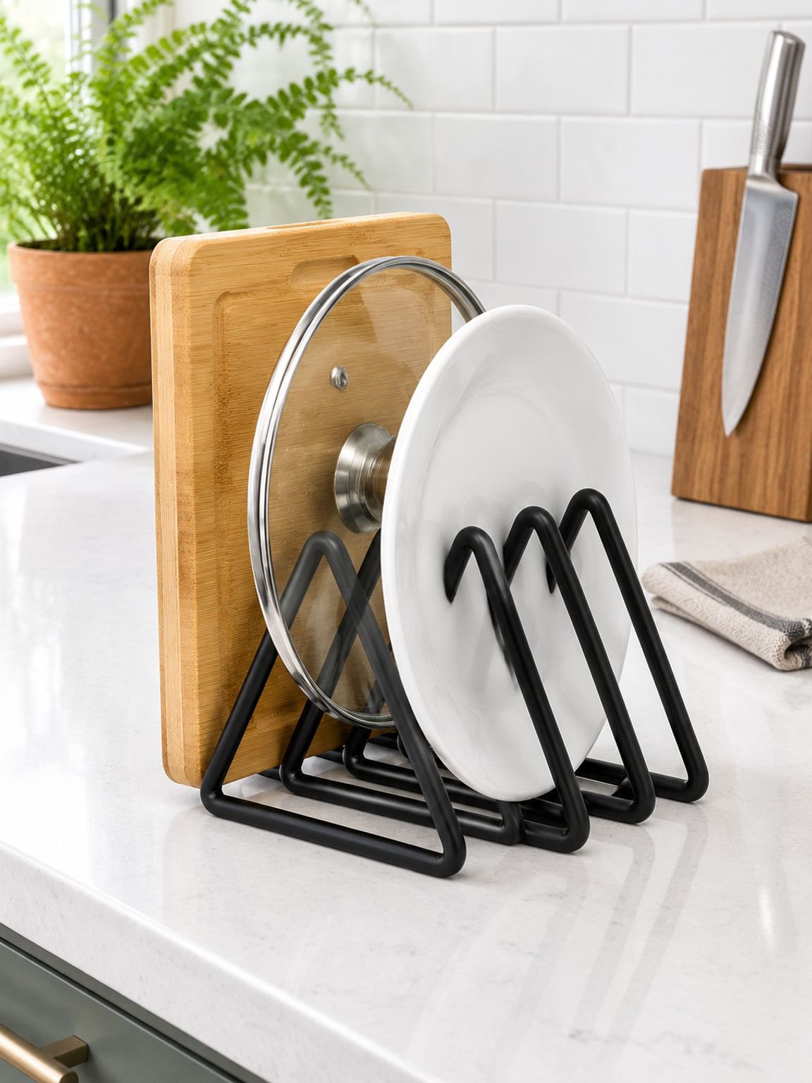 Iron tabletop cutting board rack, metal cutting board storage rack, kitchen-specific vertical cuttin