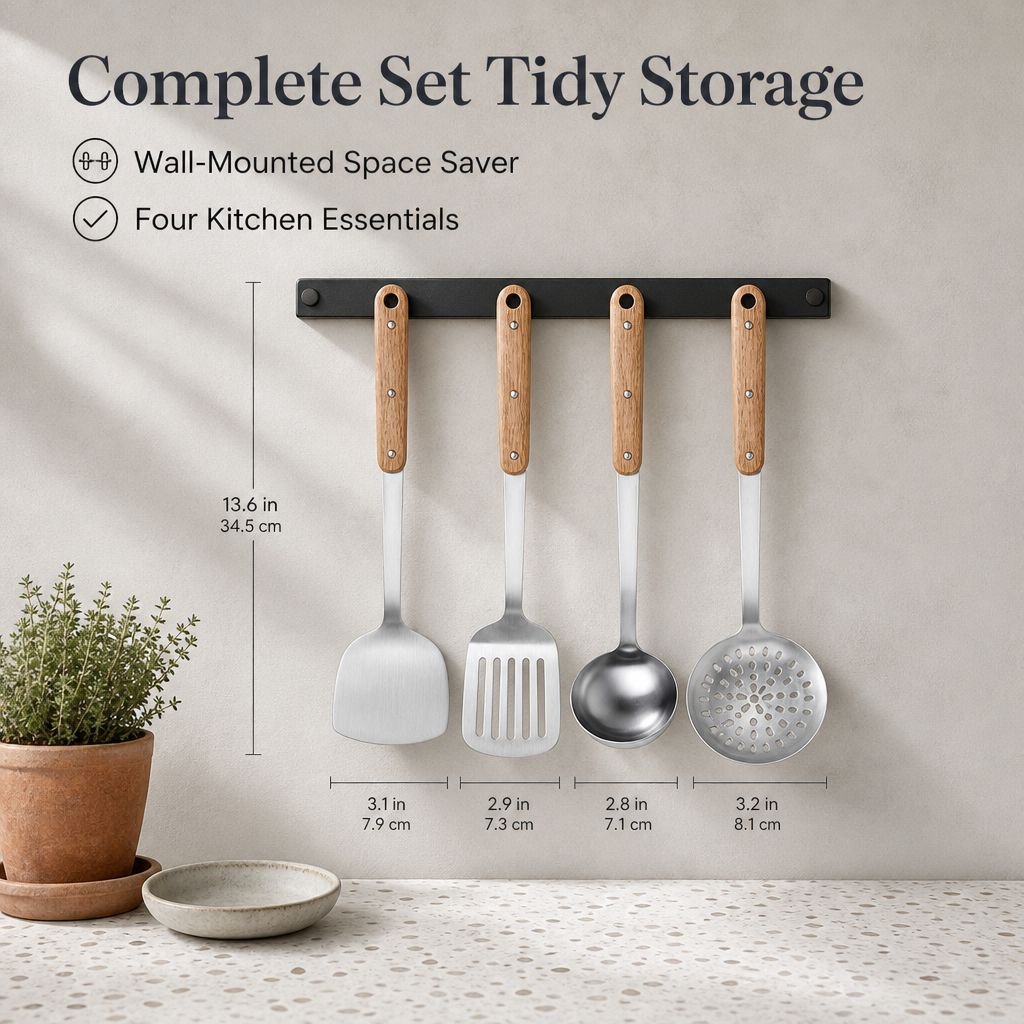Thickened Stainless Steel Spatula with Wooden Handle for Home Cooking