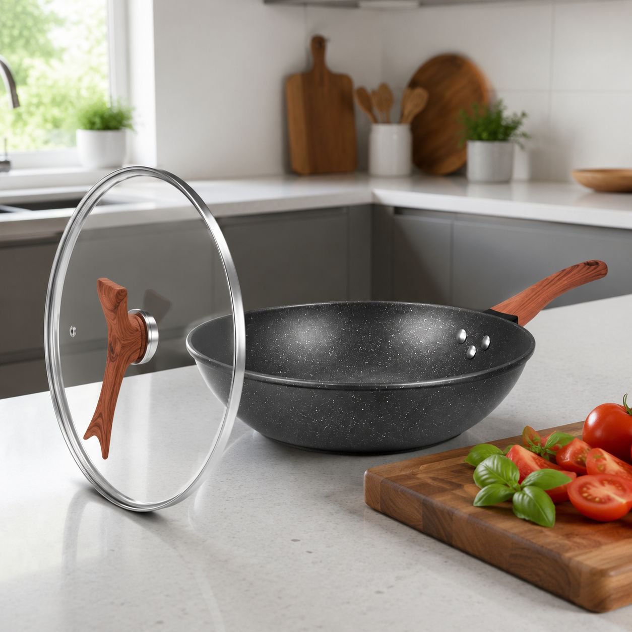 SmokeFree Wooden Handle Frying Pan