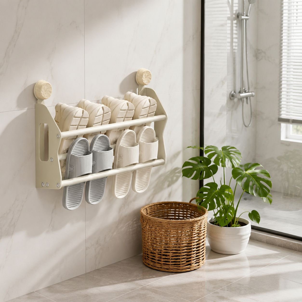 No-Drill Bathroom Storage Rack Door-Mounted Suction Cup Shoe Rack