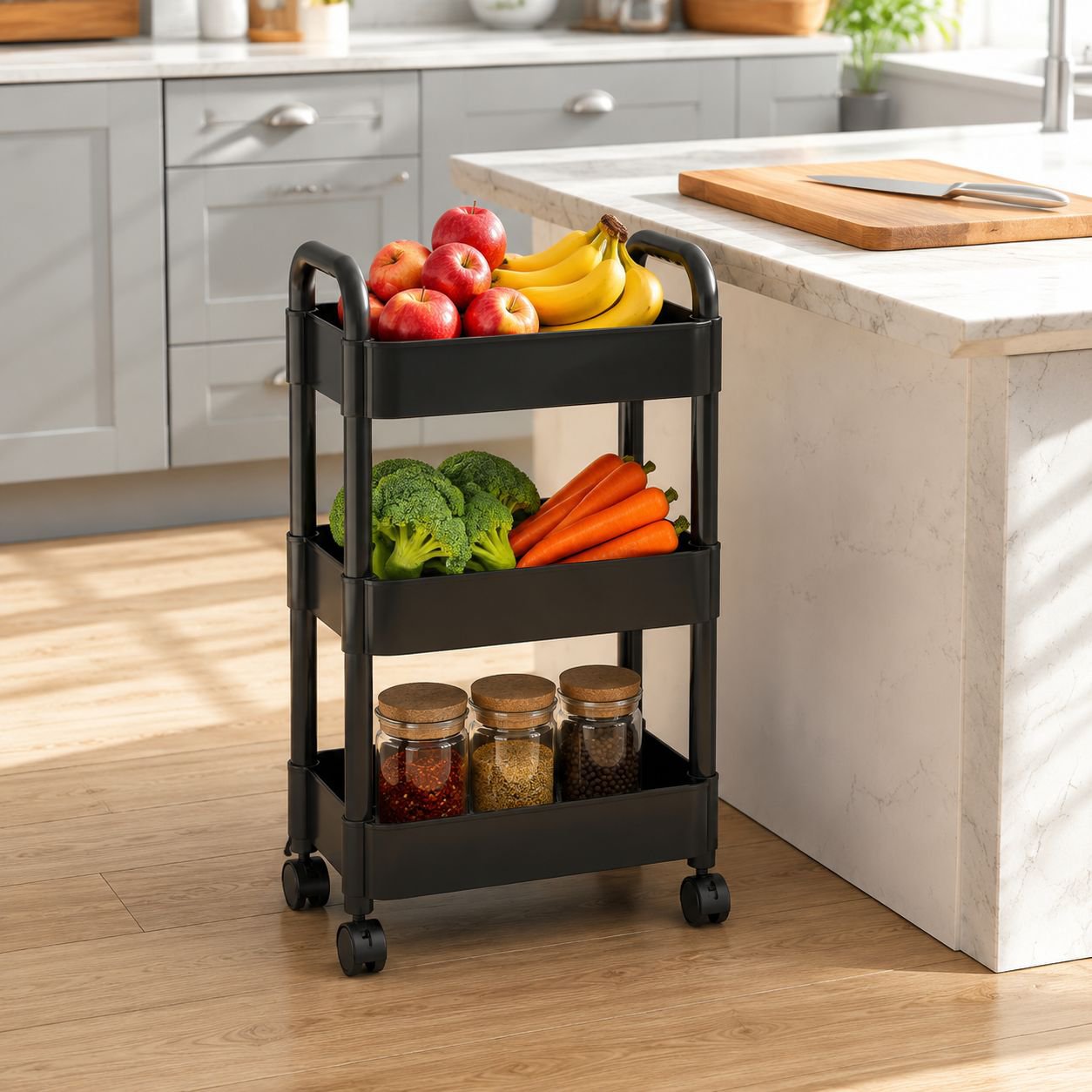 Modern kitchen rack for fruit and snack storage