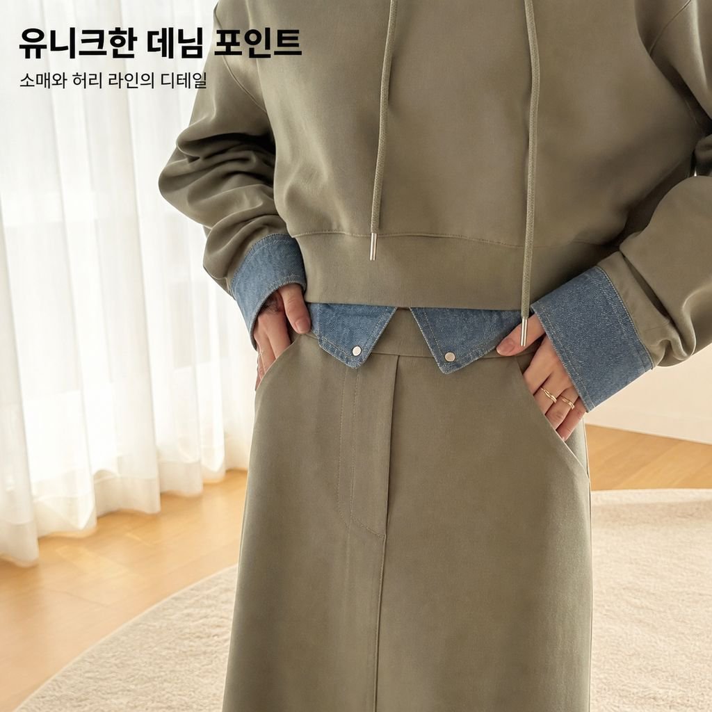 빅사이즈 여성 가을 후드 세트패션 트렌디한 날씬해 보이는 미디스커트 투피스