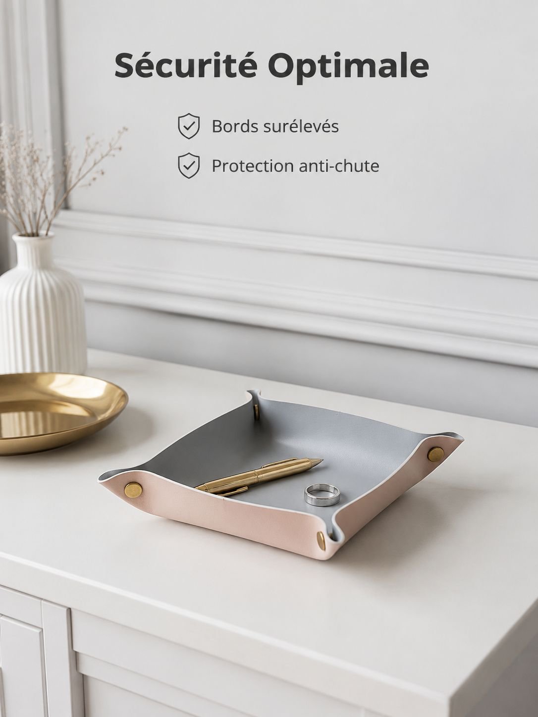 Plateau de rangement en cuir pour bureau