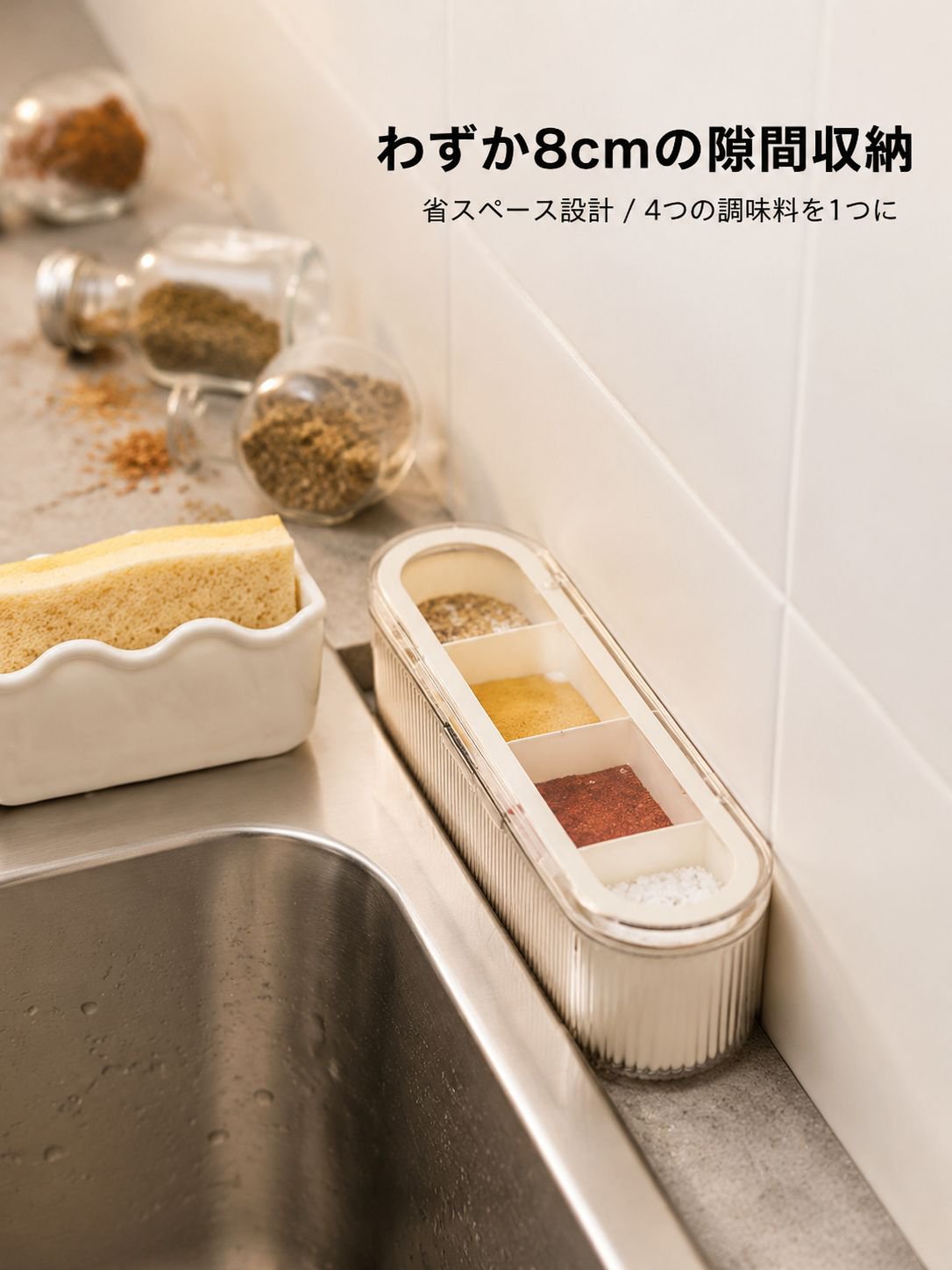 スプーン付き多機能調味料ケース