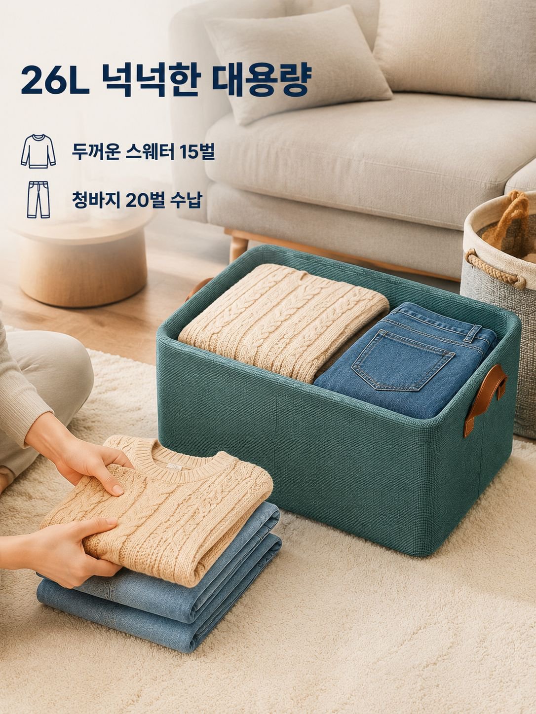 두꺼운 패브릭 스틸 프레임 접이식 휴대용 수납박스