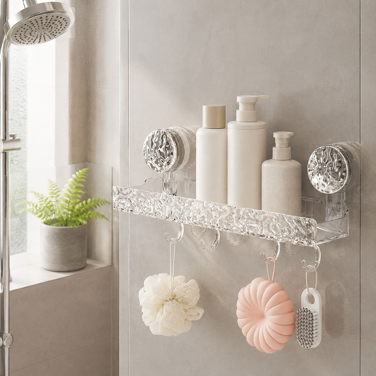 No-Drill Glacier Pattern Suction Cup Wall Shelf