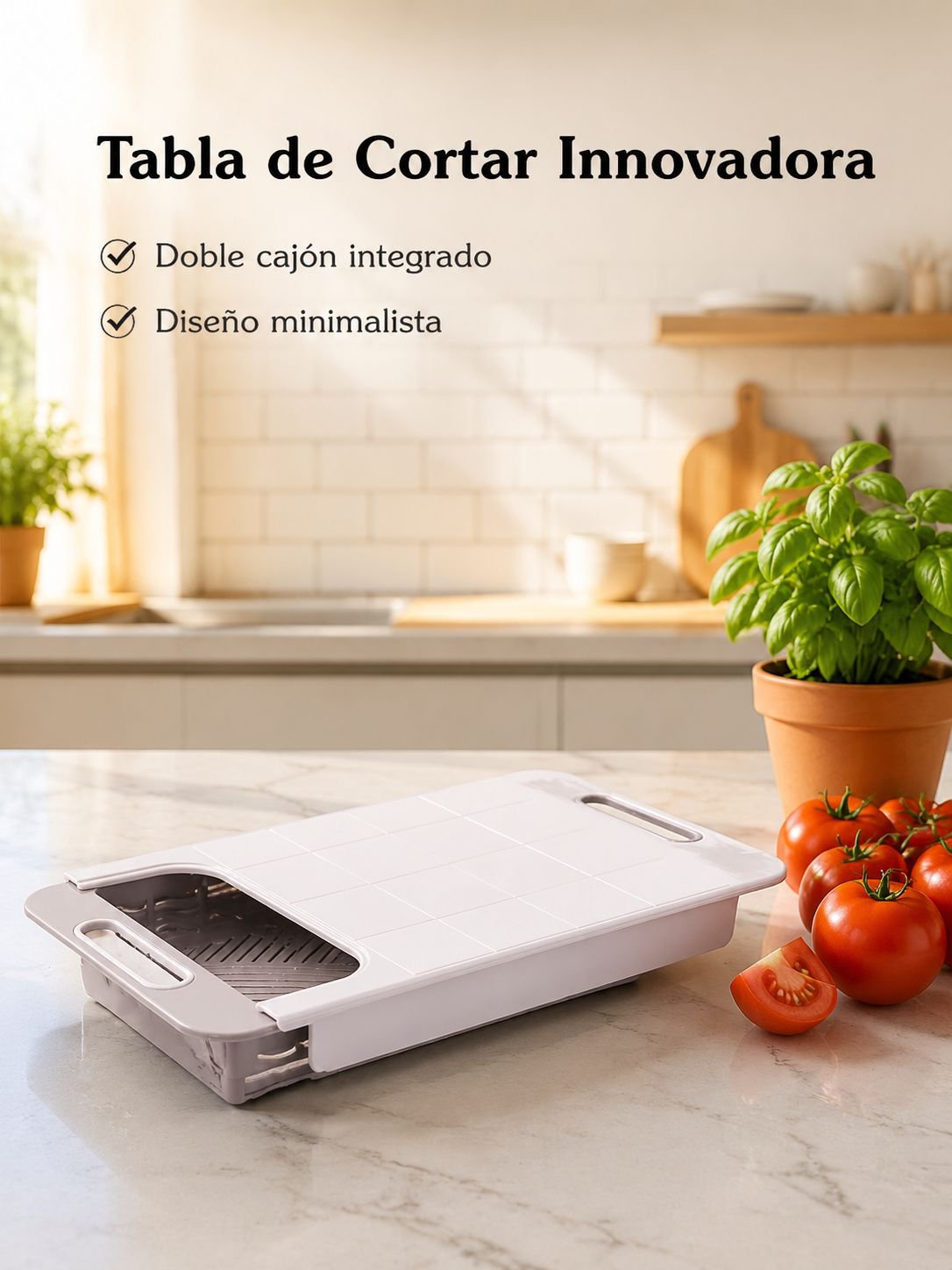 Tabla de cortar multifuncional extensible con almacenamiento de doble cajón de plástico
