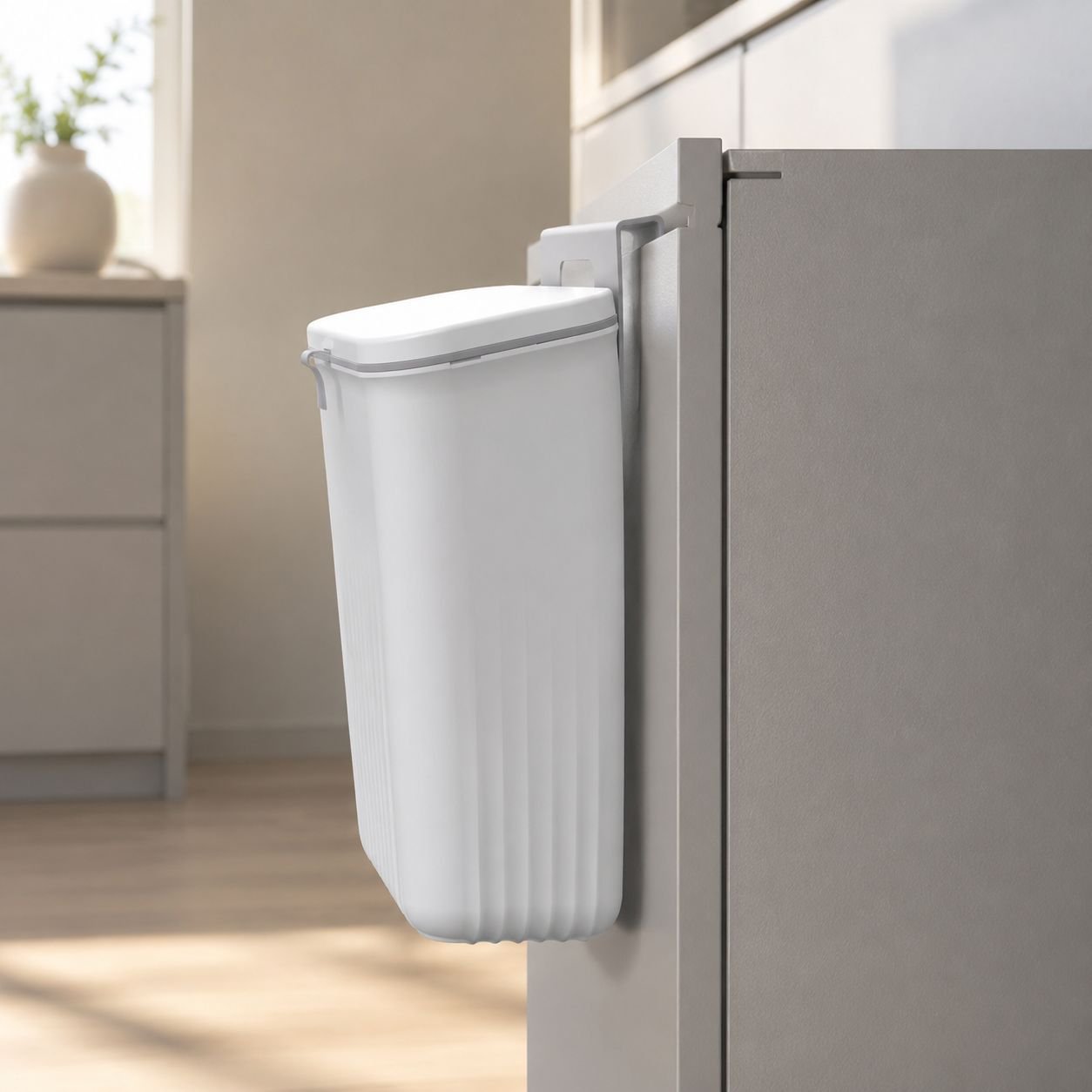 Hands-free sliding lid waste bin