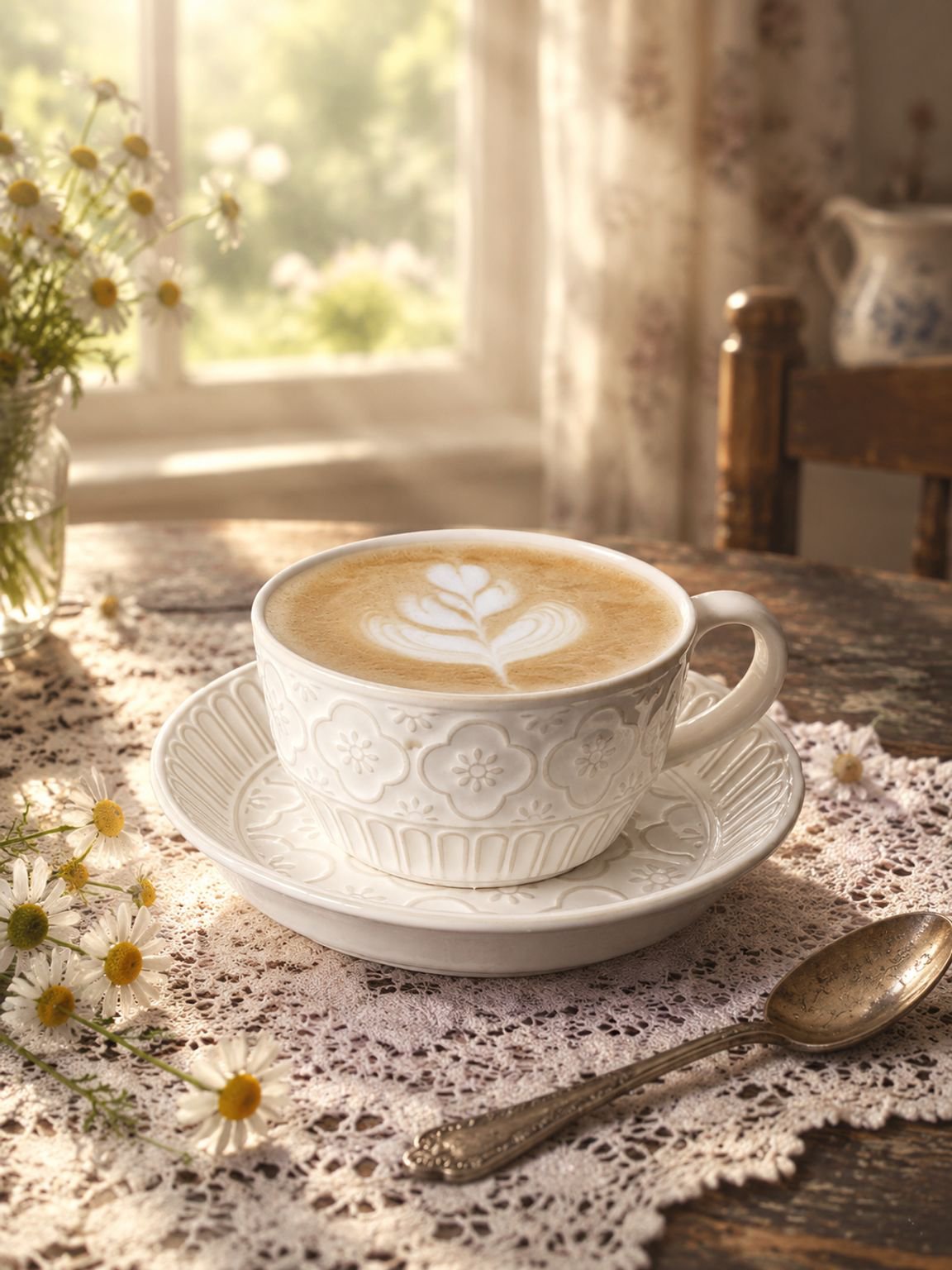 French-style embossed coffee cup and saucer set