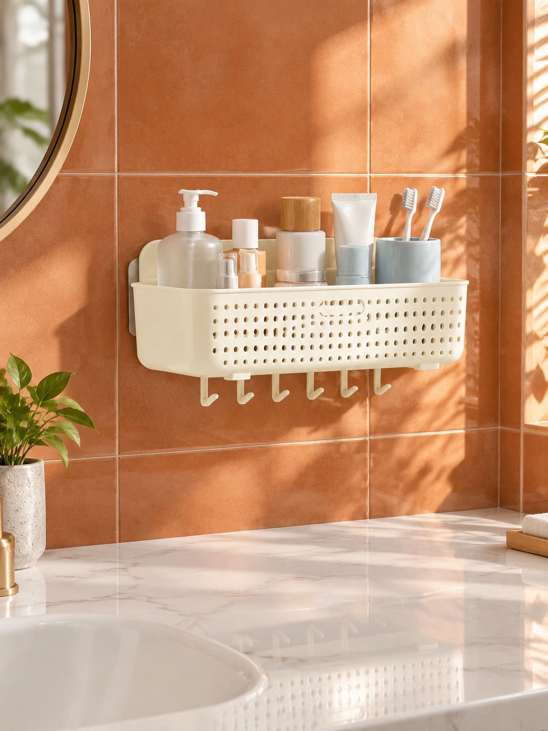 Estante de baño autoadhesivo con gran capacidad de almacenamiento