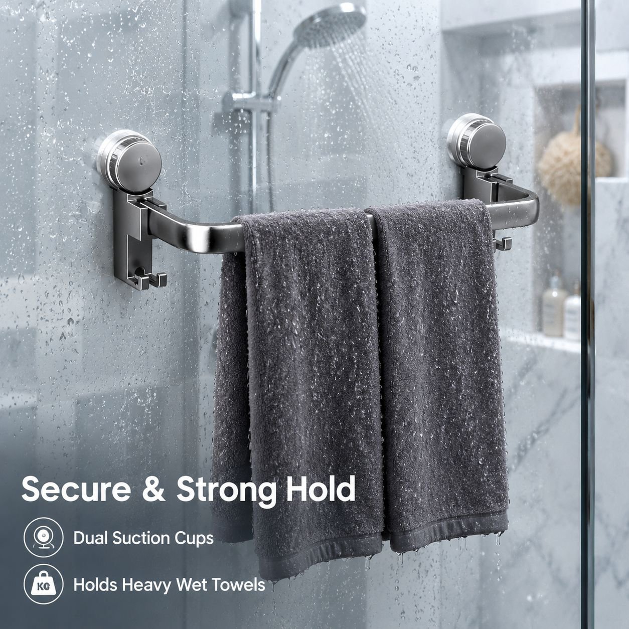 Gun Grey Carbon Steel Suction Cup Towel Bar Wall Mounted Punch-Free Bathroom Towel Rack