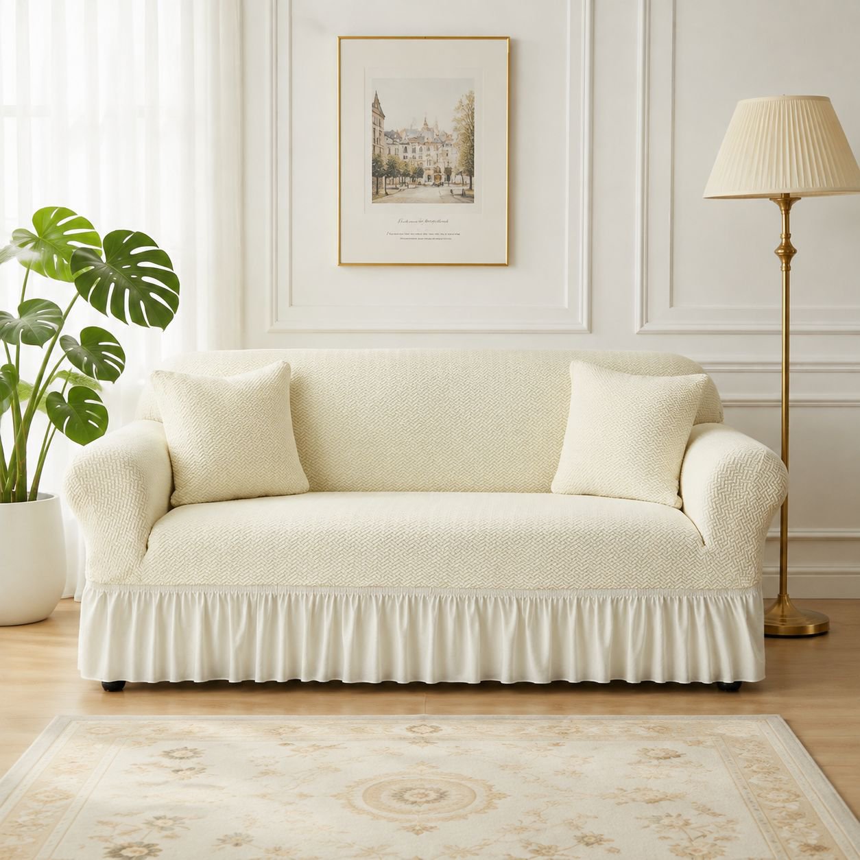 Jacquard Sofaüberwurf mit Rüschen