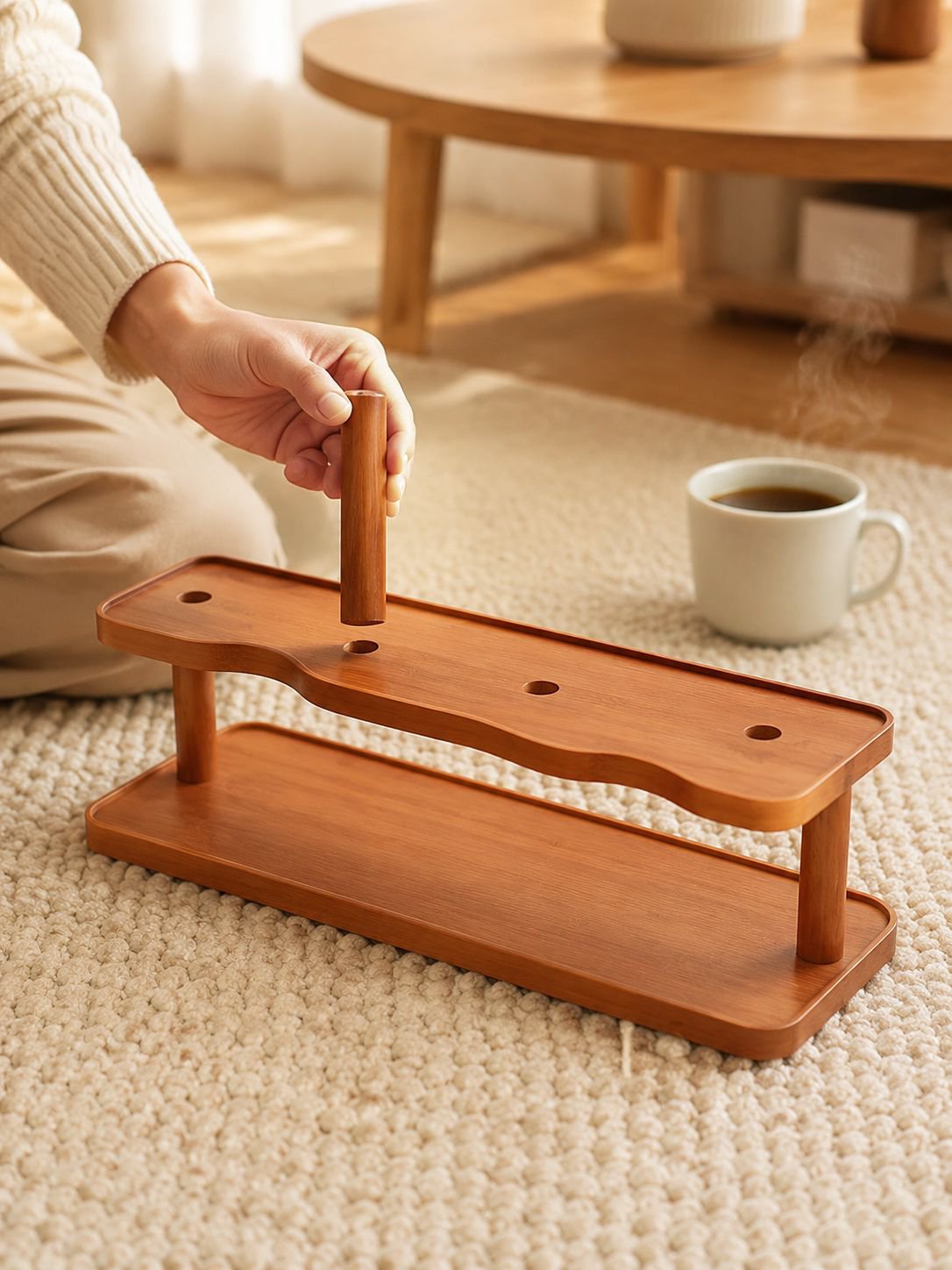 Sustainable desk organizer with layered cup storage