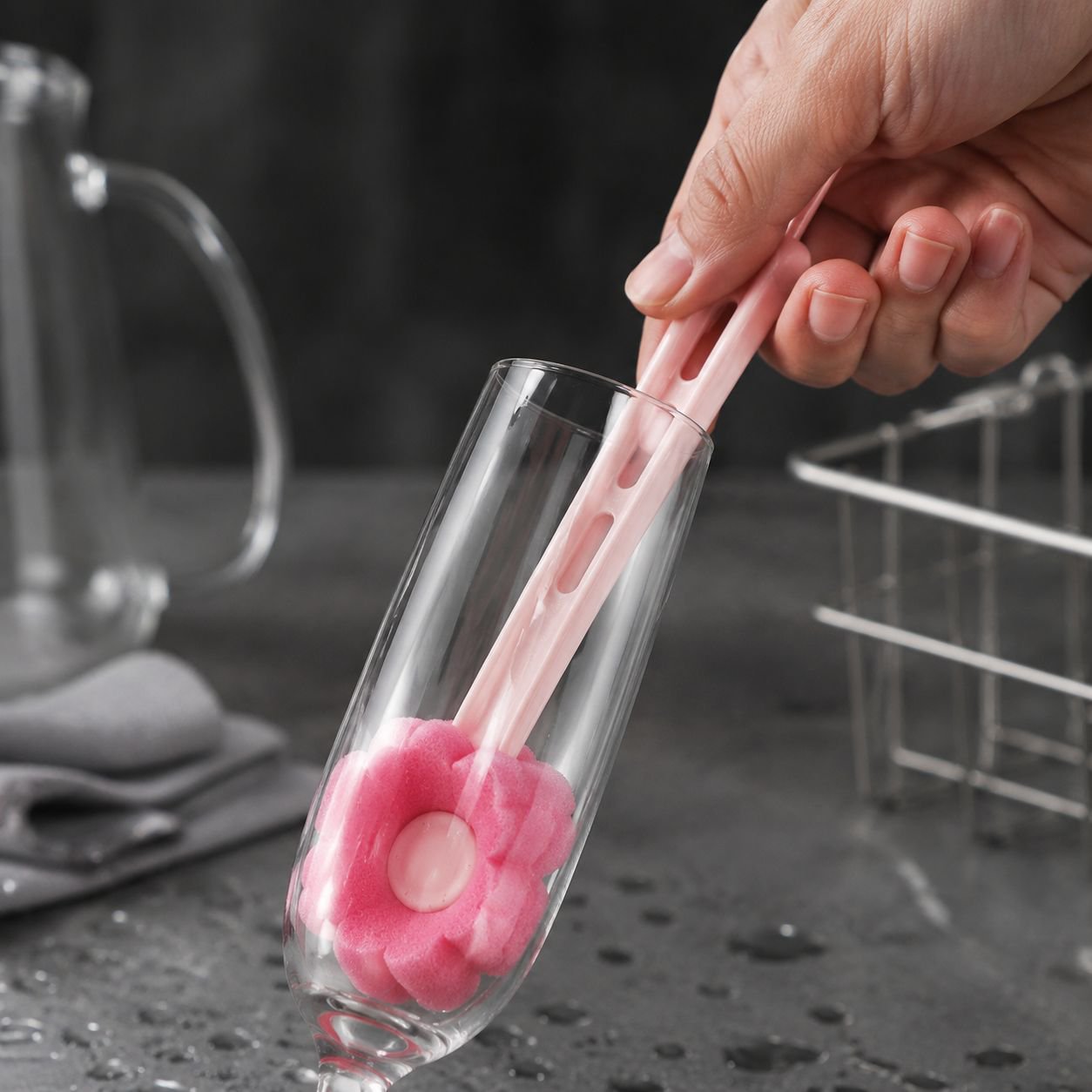 Household Pink Cleaning Brush 2-in-1 for Dishes and Floors