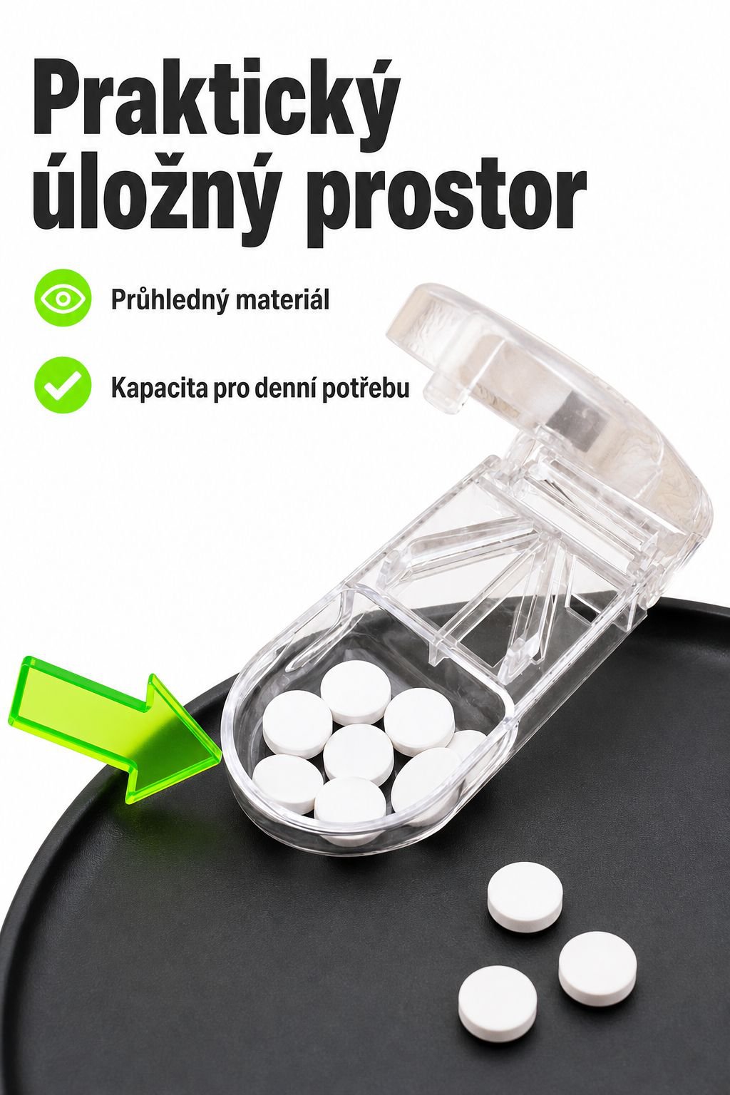 Přenosná krabička na řezání a skladování léků