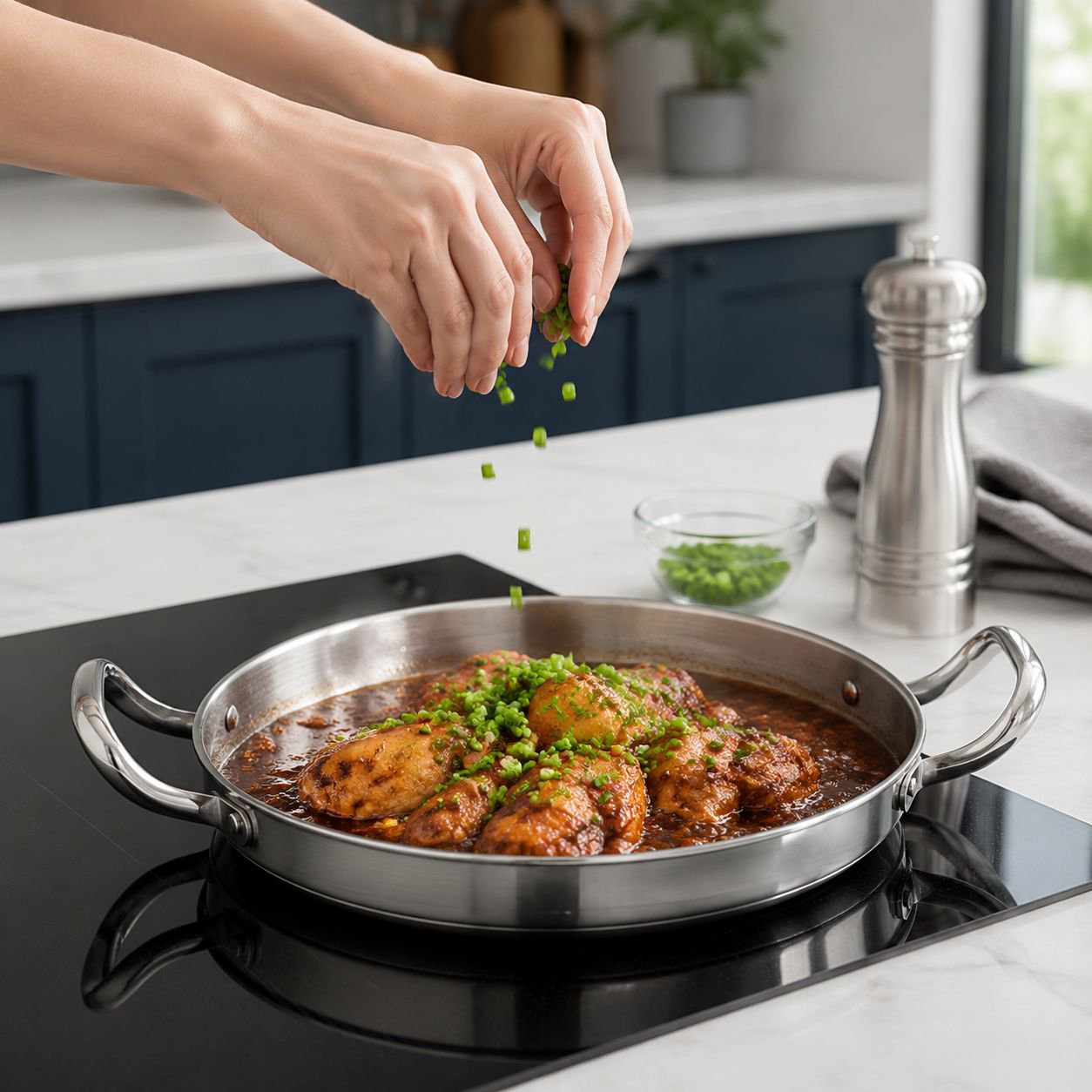 Double Ear Shallow Stainless Steel Pot for Seafood