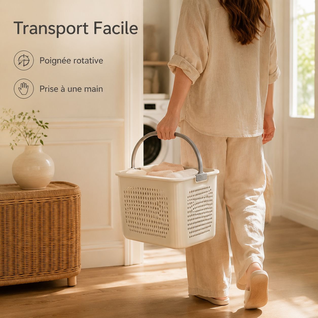 Panier à linge sale couleur crème