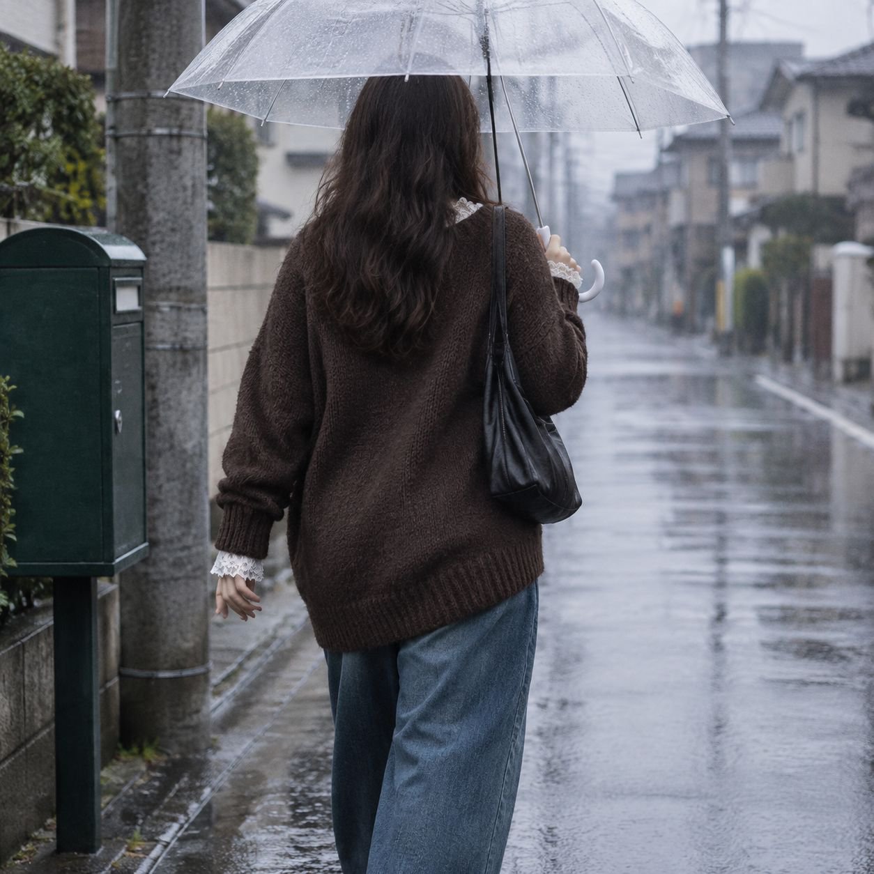 ゆったりシルエットの厚手ニットセーター正面画像