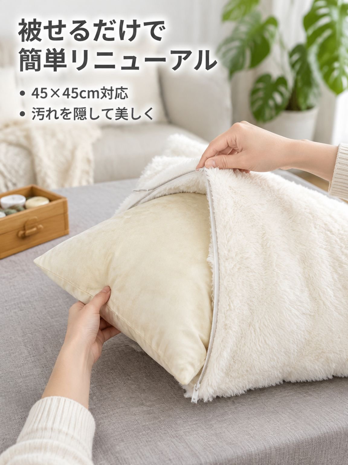 リビングソファ用ふわふわクッションカバー