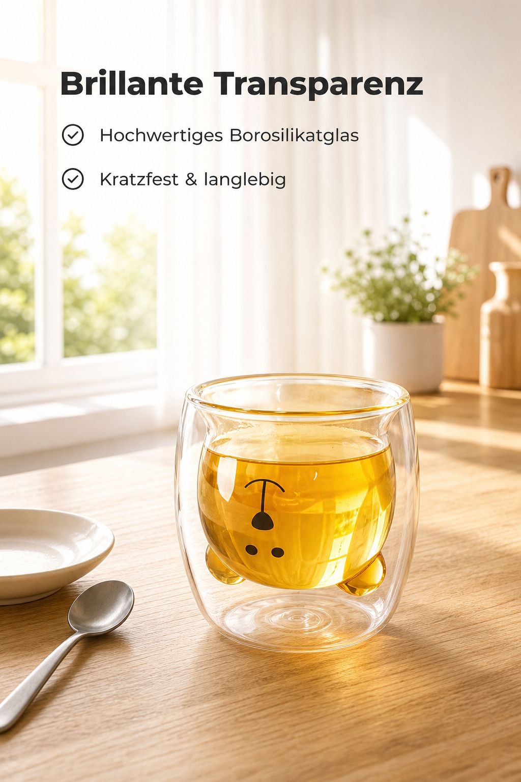 Doppelwandiges Glasbecher mit Bärenmotiv