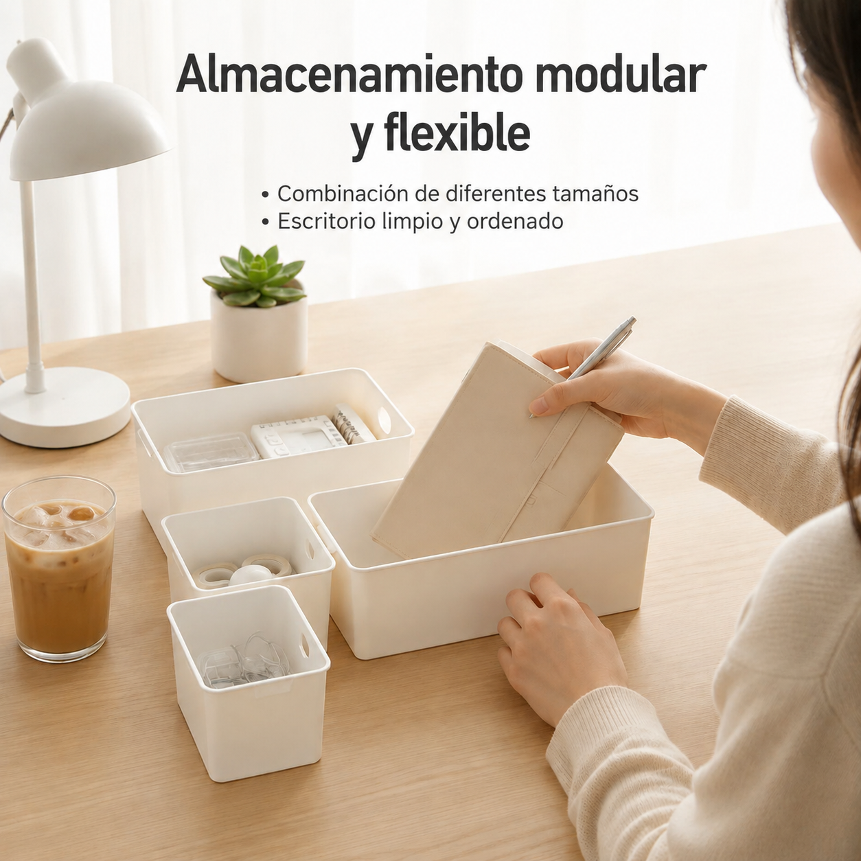 Caja de almacenamiento rectangular para escritorio