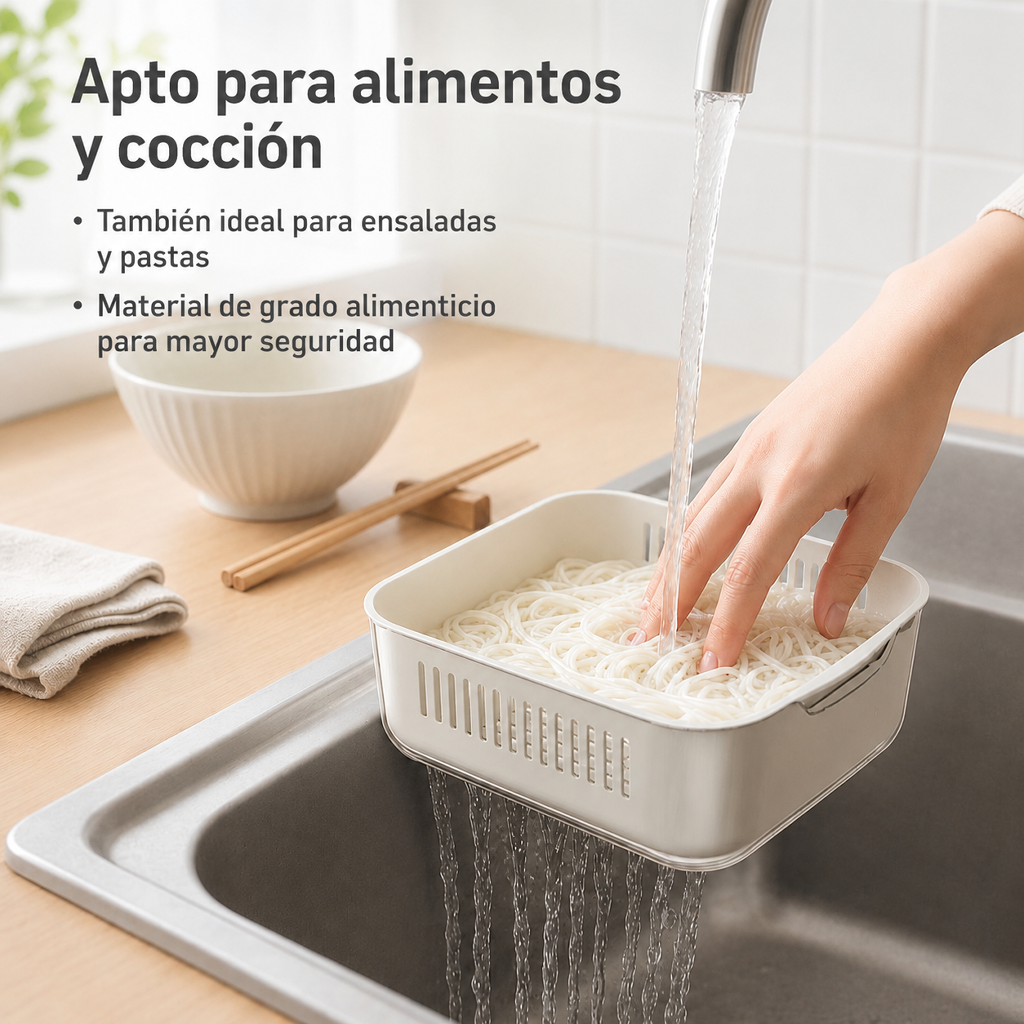 Cesta multifuncional de lavado y escurrido extragrande de doble capa