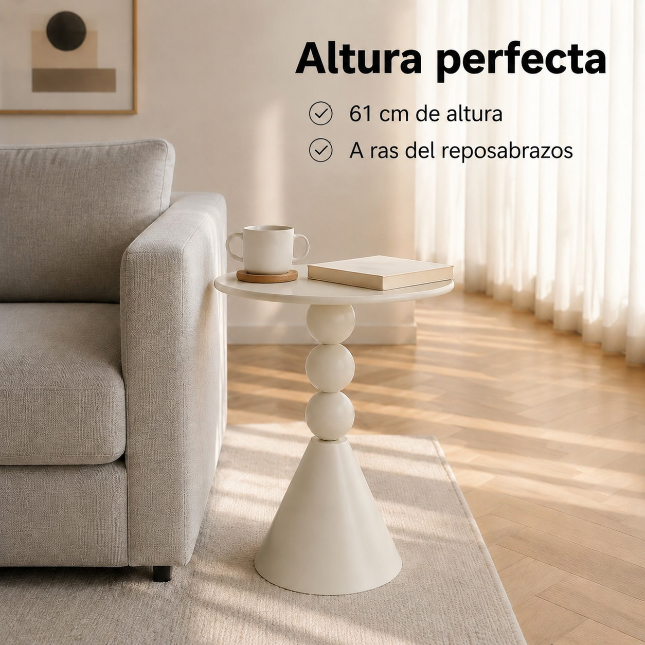 Mesa auxiliar color crema para sofá