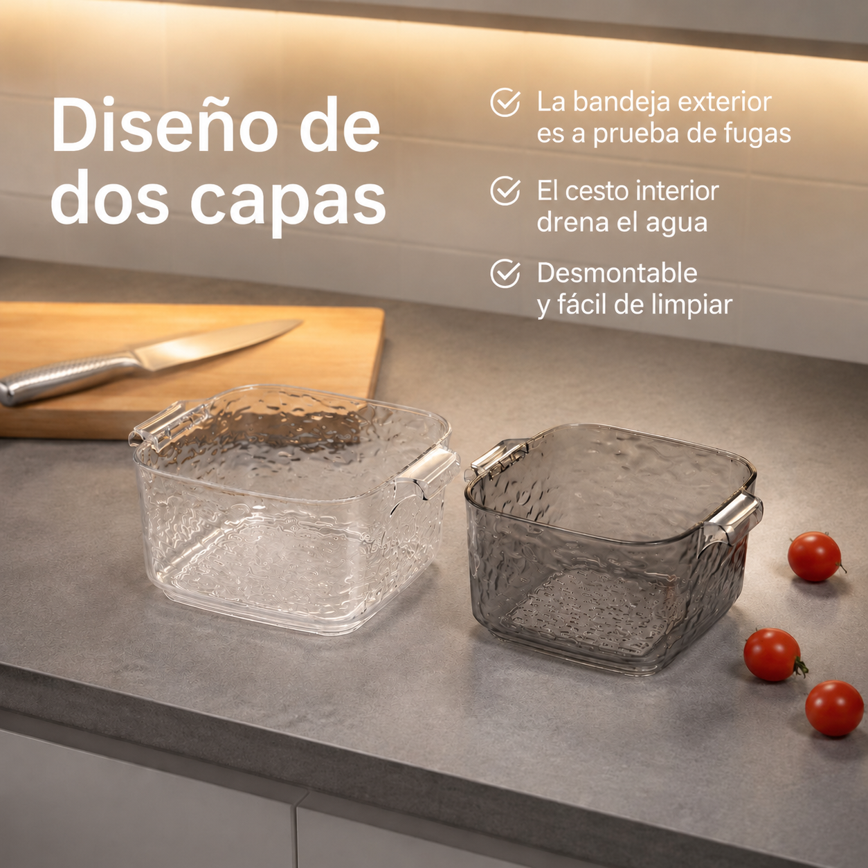 Escurridor de cocina 2 en 1 y recipiente para lavar verduras