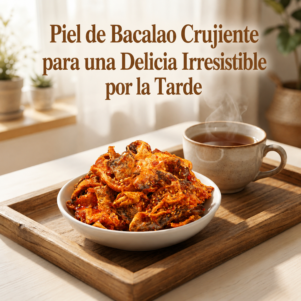 Piel de bacalao crujiente, dulce y picante, glaseada con miel.