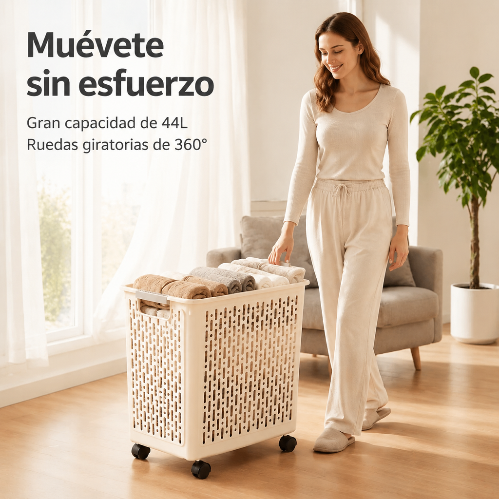 Cesto de ropa plegable con ruedas